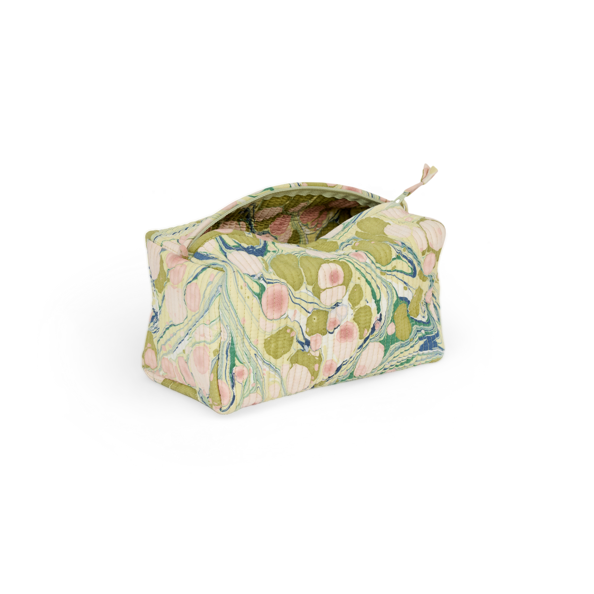 Meadow Stone – Hand Marbled Quilted Cotton Beauty Bag  8.5" × 4" × 3.5"