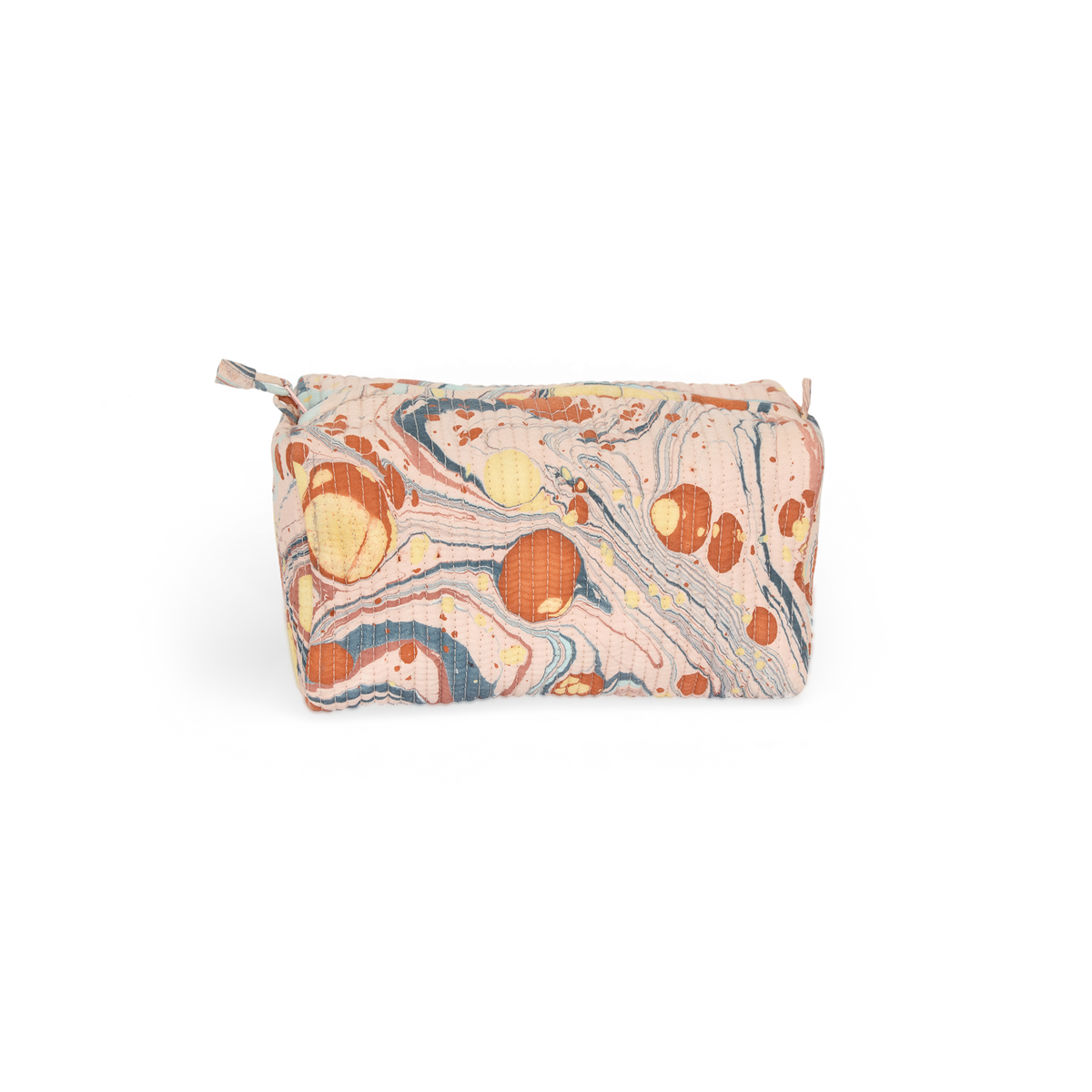 Sunset Stone – Hand Marbled Quilted Cotton Beauty Bag  8.5" × 4" × 3.5"