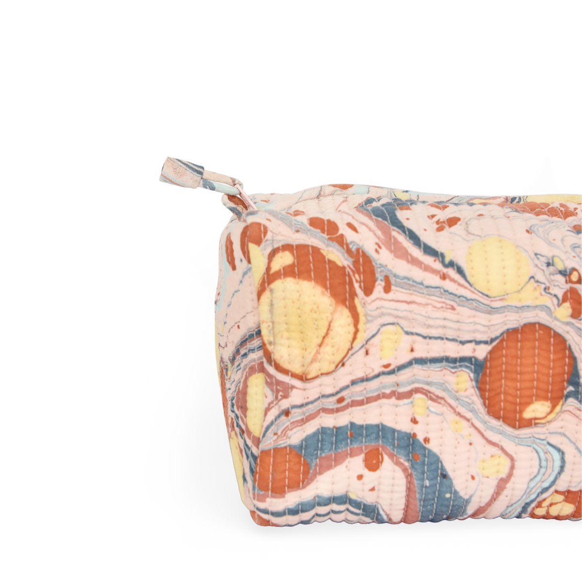 Sunset Stone – Hand Marbled Quilted Cotton Beauty Bag  8.5" × 4" × 3.5"