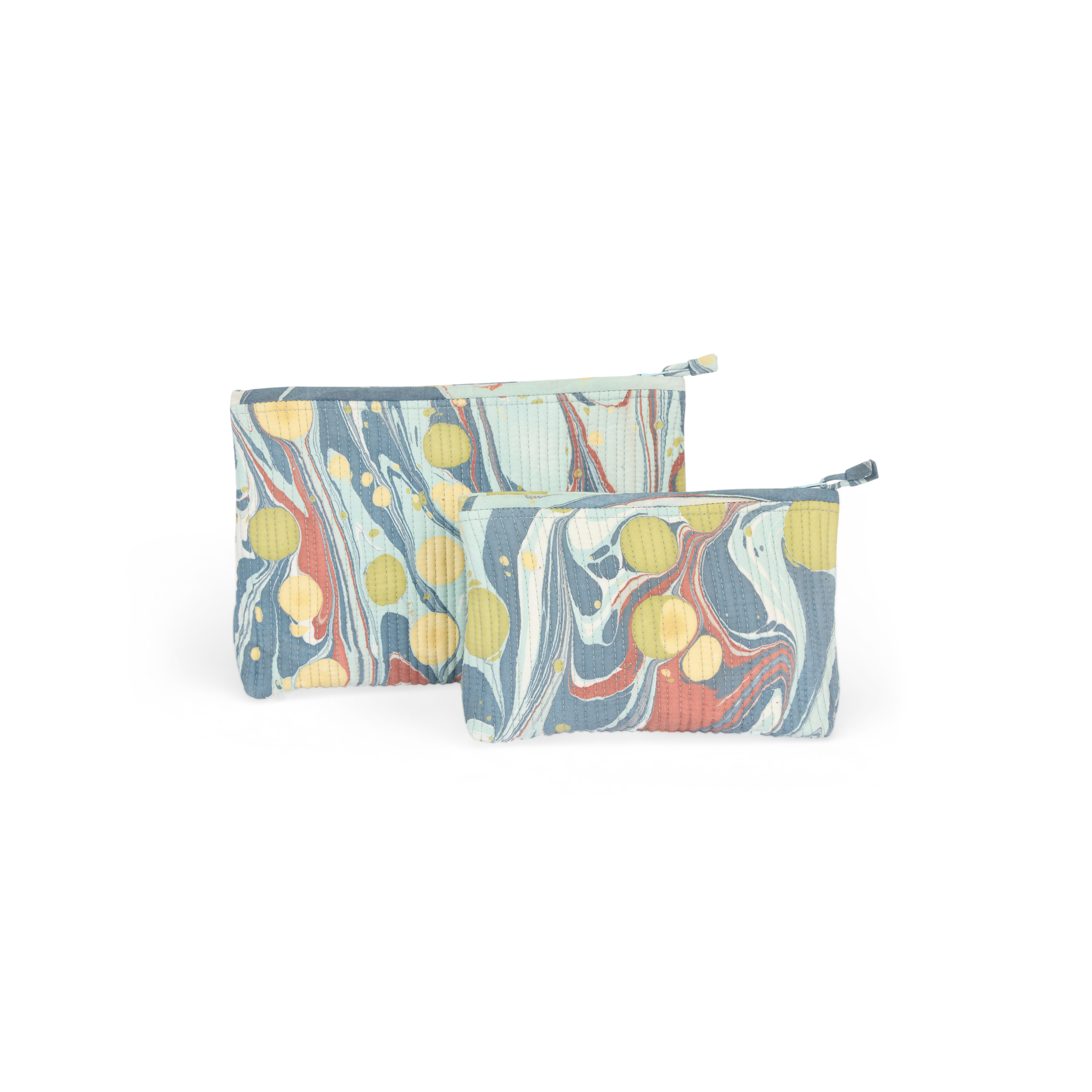 Ocean Stone – Hand Marbled Quilted Cotton Pouch  (Small –  7.5" x 4.5" x 2")