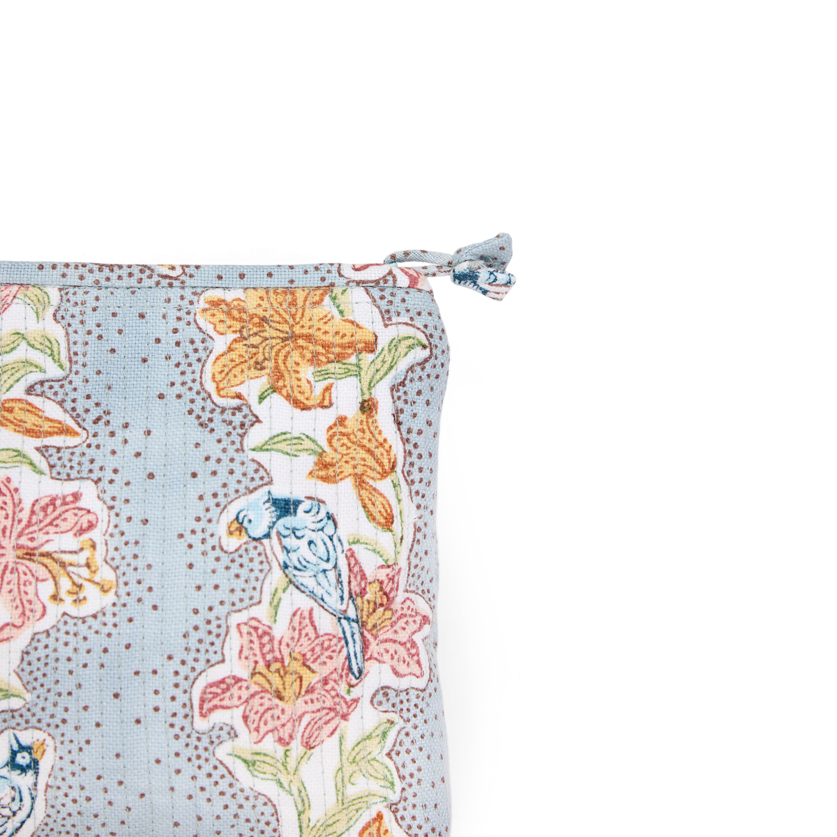 Sky Garden – Hand Block Printed Quilted Cotton Pouch  Large – 9.5" × 6.5" × 3"
