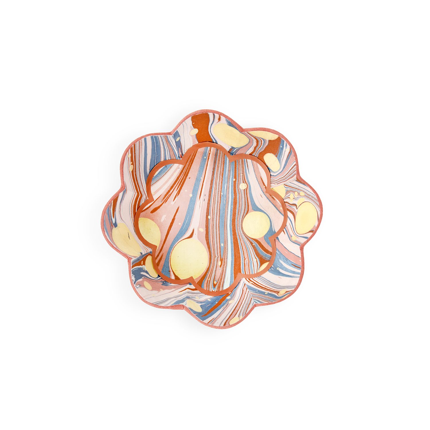 Sunset Swirl – Hand Marbled Scalloped Bowl Tray  (5.5" x 5.5" x 1.5")