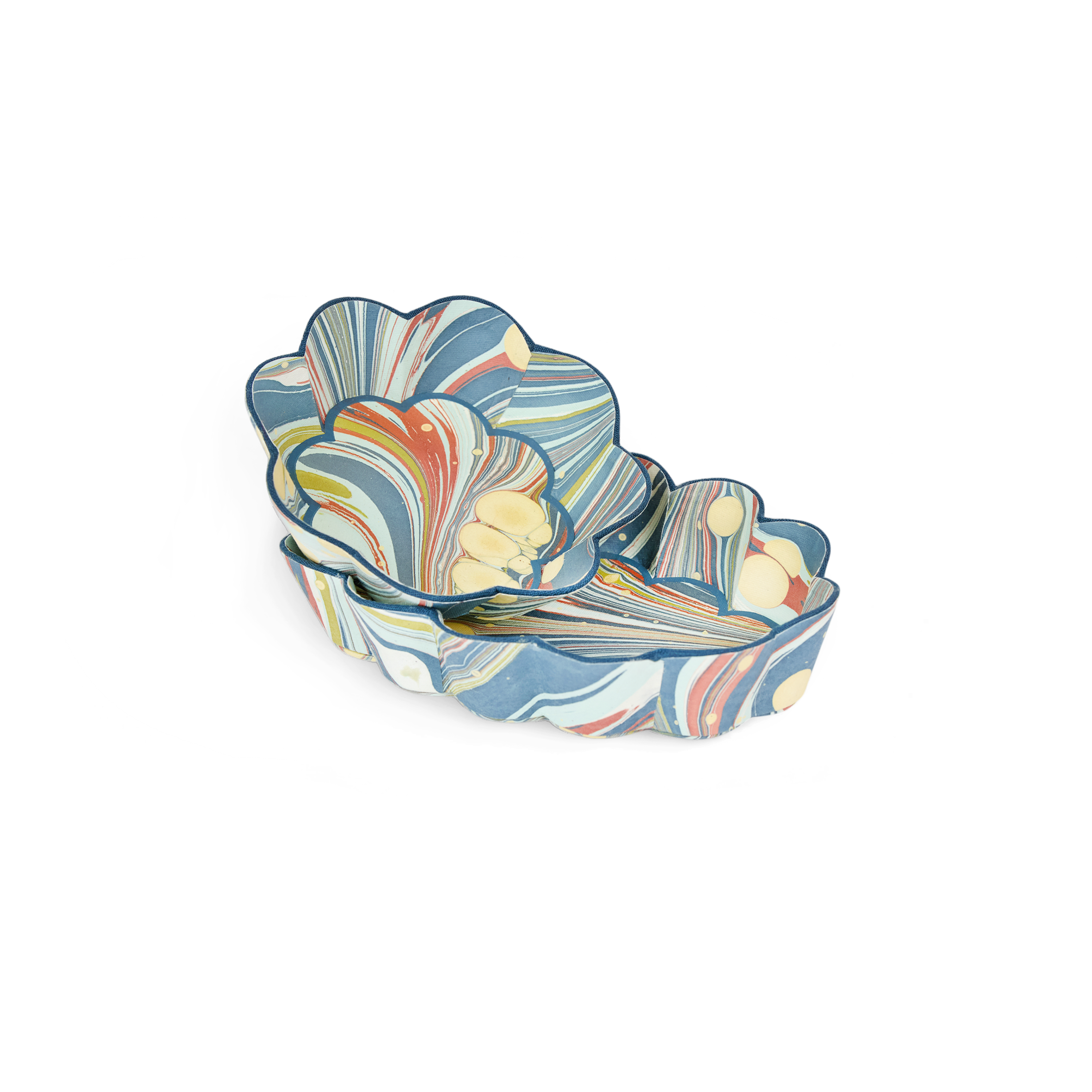 Ocean Swirl – Hand Marbled Scalloped Bowl Tray  (5.5" x 5.5" x 1.5")