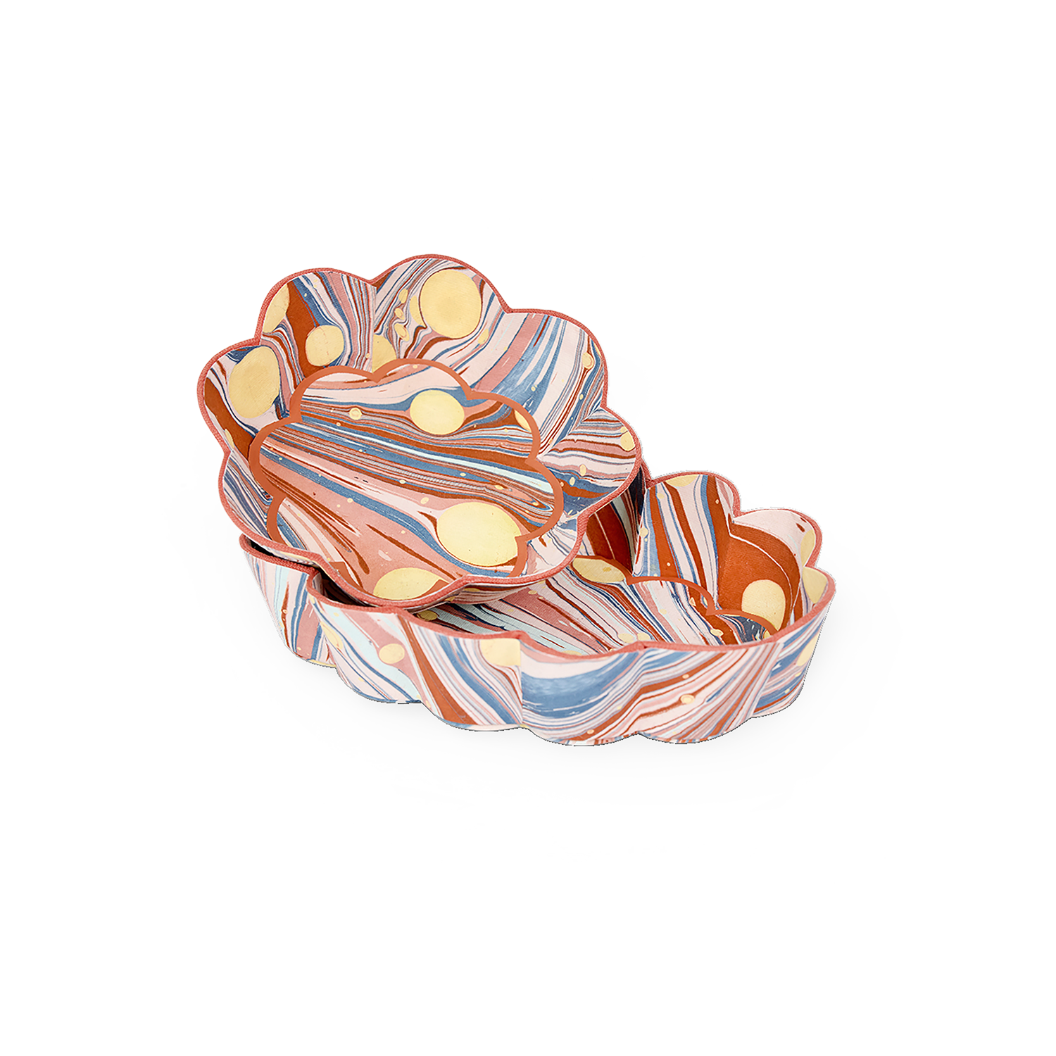 Sunset Swirl – Hand Marbled Scalloped Tray  (7.5" x 5.25" x 1.6")