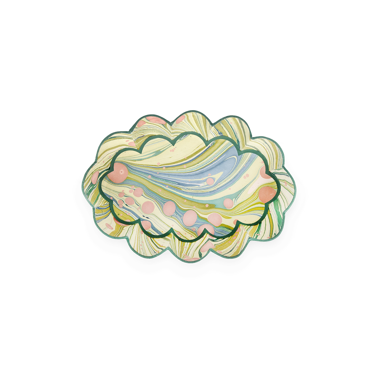 Meadow Swirl – Hand Marbled Scalloped Tray  (7.5" x 5.25" x 1.6")