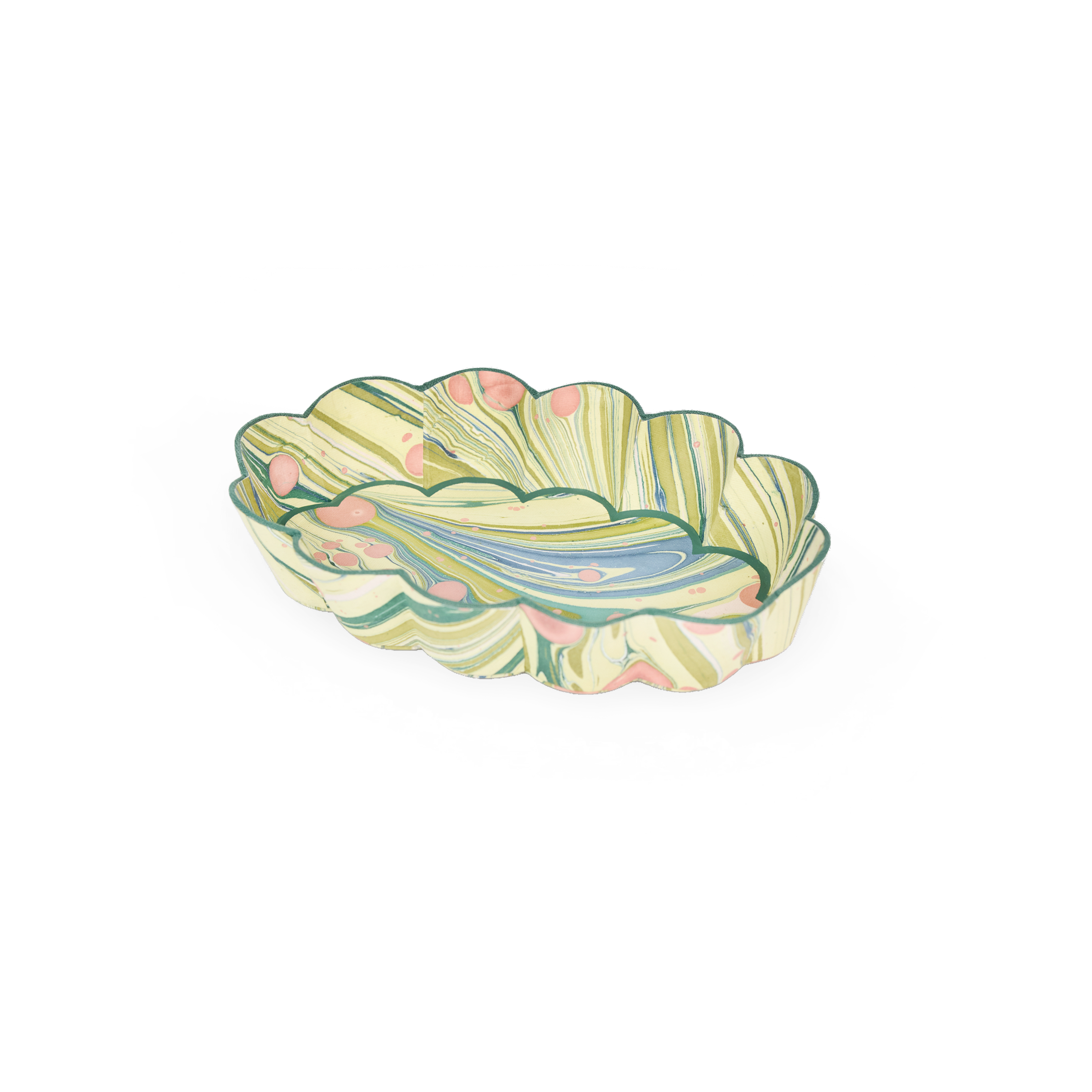 Meadow Swirl – Hand Marbled Scalloped Tray  (7.5" x 5.25" x 1.6")