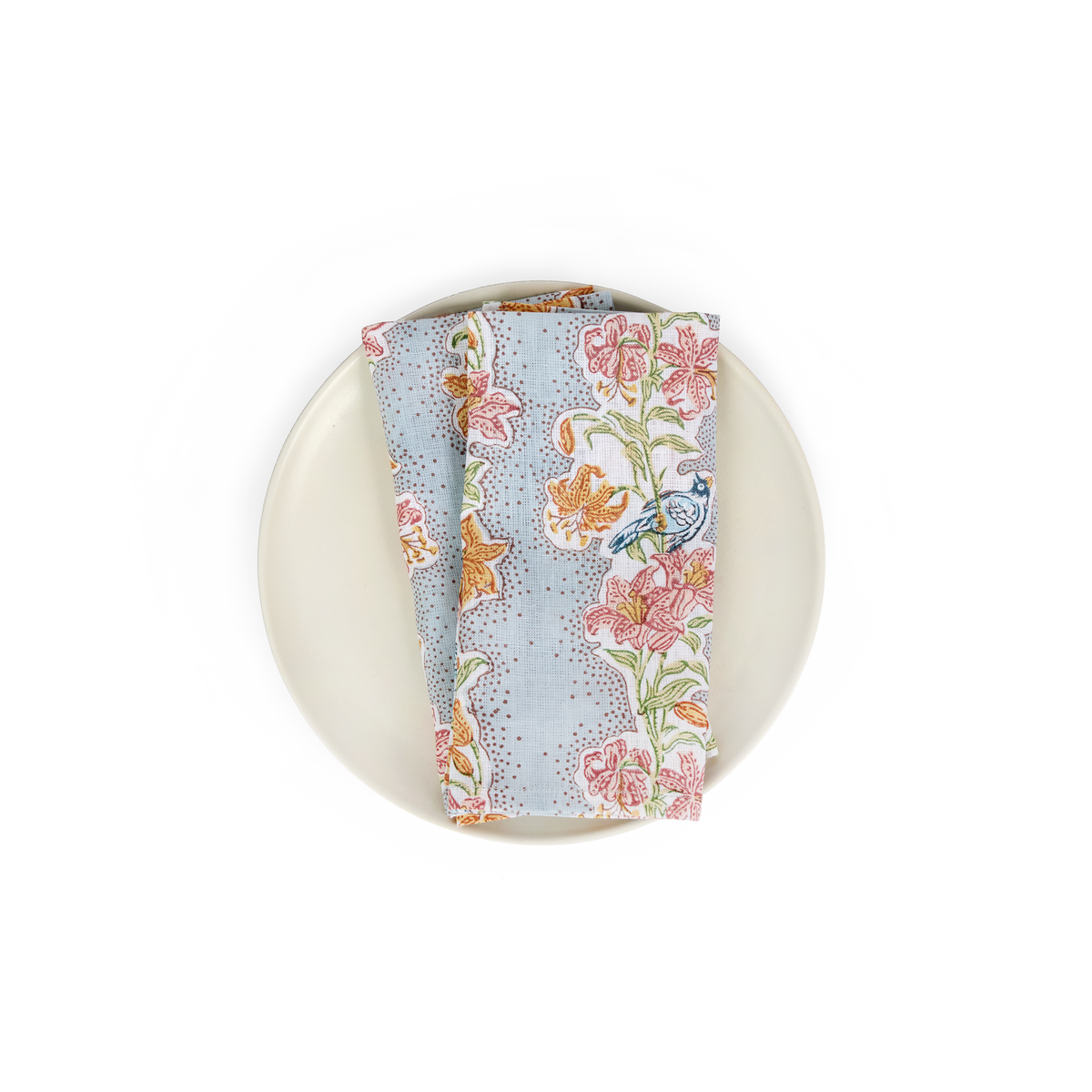 Sky Garden – Hand Block Printed Linen Napkin (Set of 2)  18" x 18"
