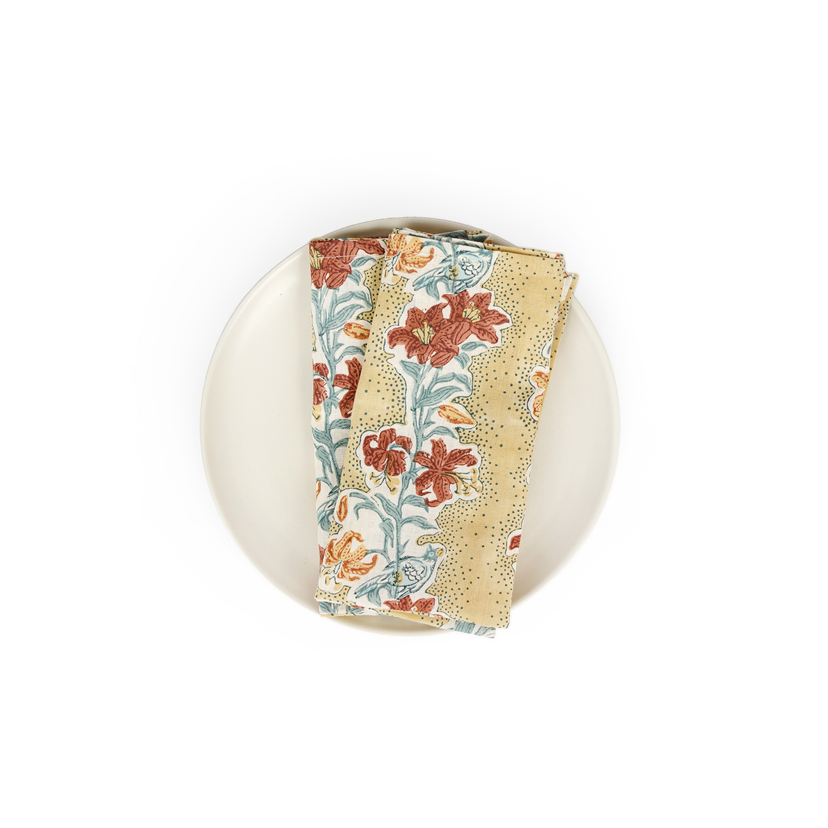 Earth Garden  – Hand Block Printed Linen Napkin (Set of 2)  18" x 18"