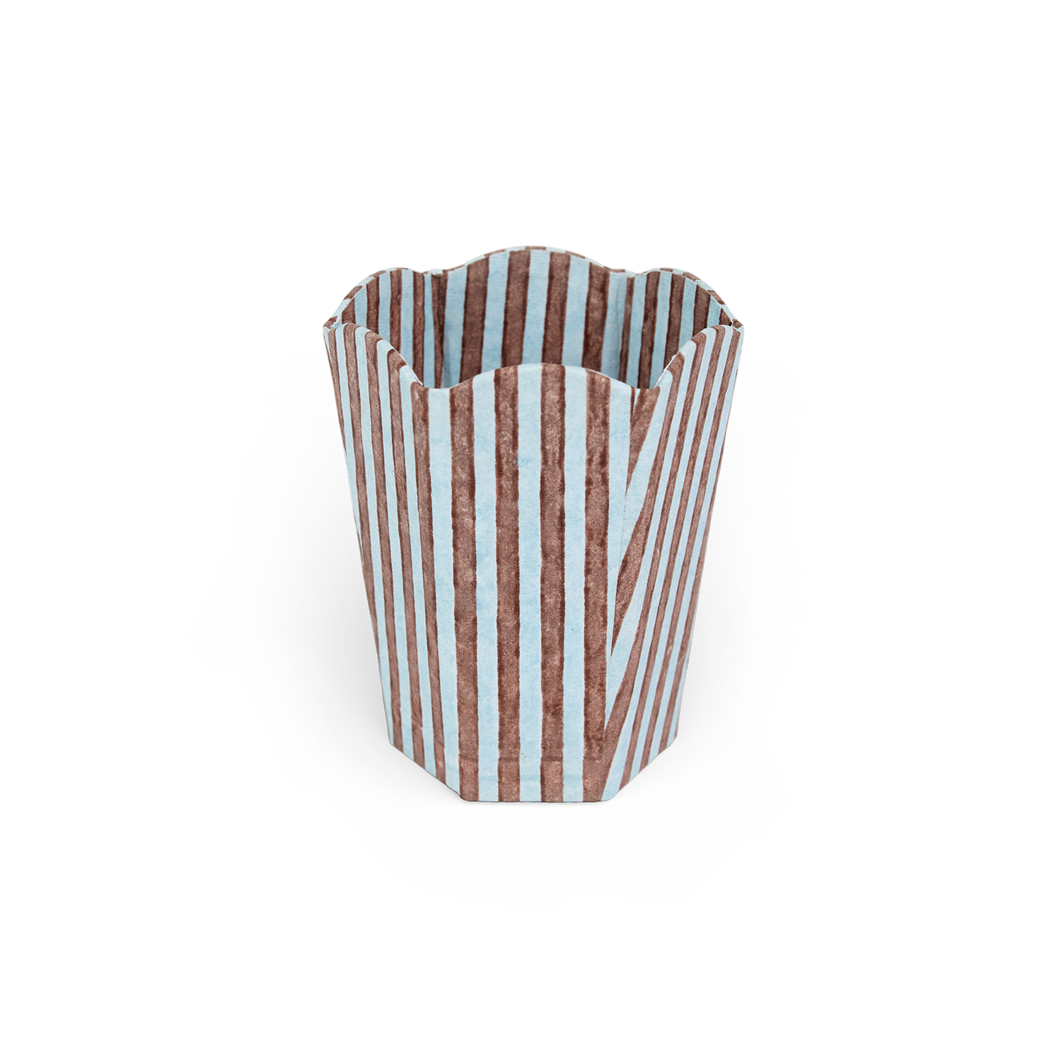 Mist Stripe – Hand Block Printed Scalloped Pen Pot  (3.25" W x 3.25" D x 4.5" H )