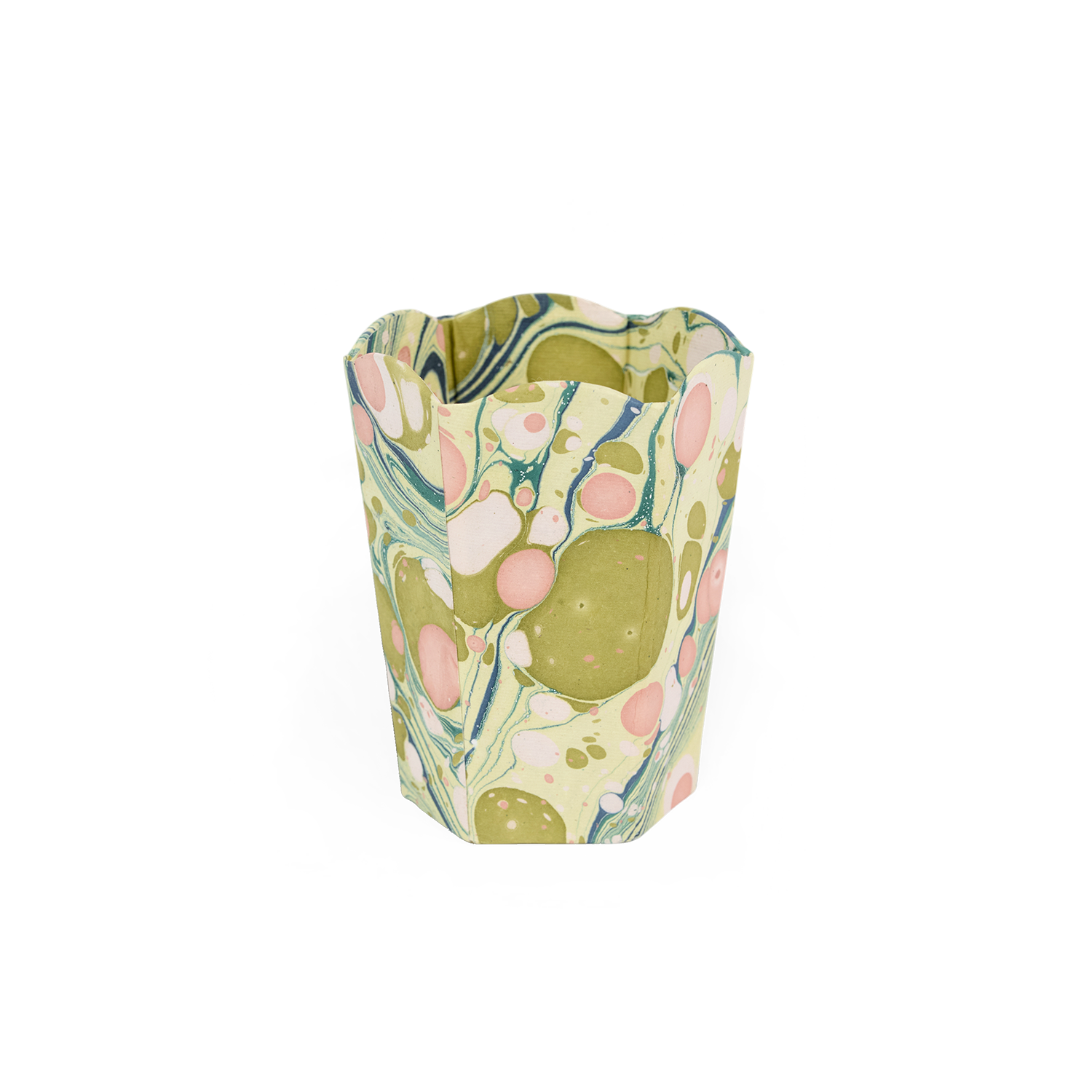 Meadow Blush – Hand Marbled Scalloped Pen Pot  (3.25" W x 3.25" D x 4.5" H )