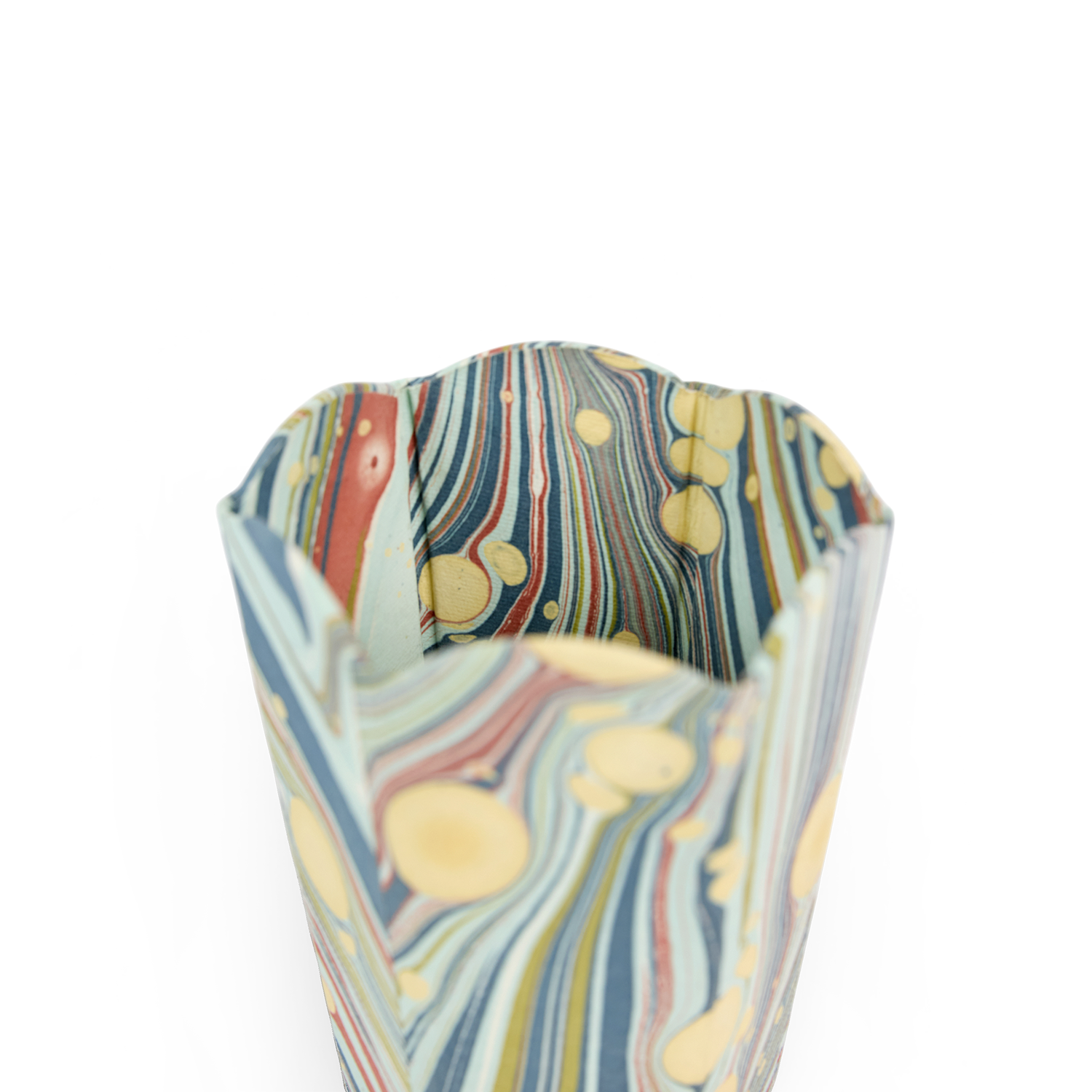 Ocean Drift – Hand Marbled Scalloped Pen Pot  (3.25" W x 3.25" D x 4.5" H )