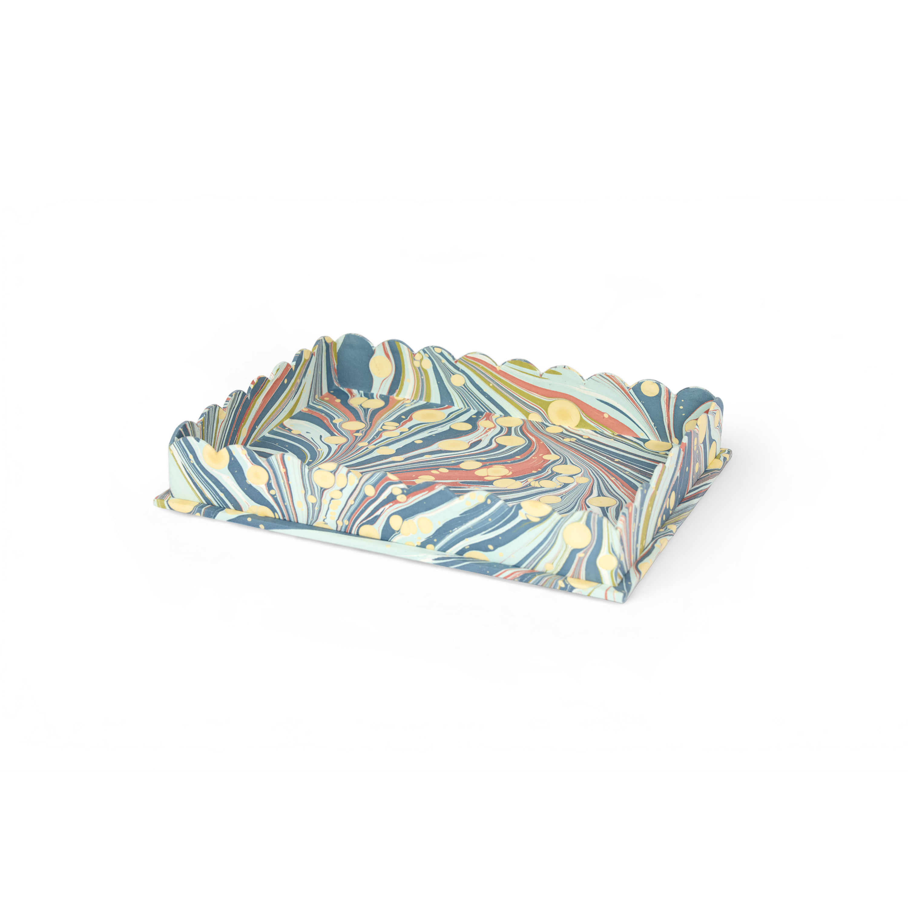 Ocean Swirl – Hand Marbled Scalloped Tray (Set of 2) 12" x 9.5" x 1.5"