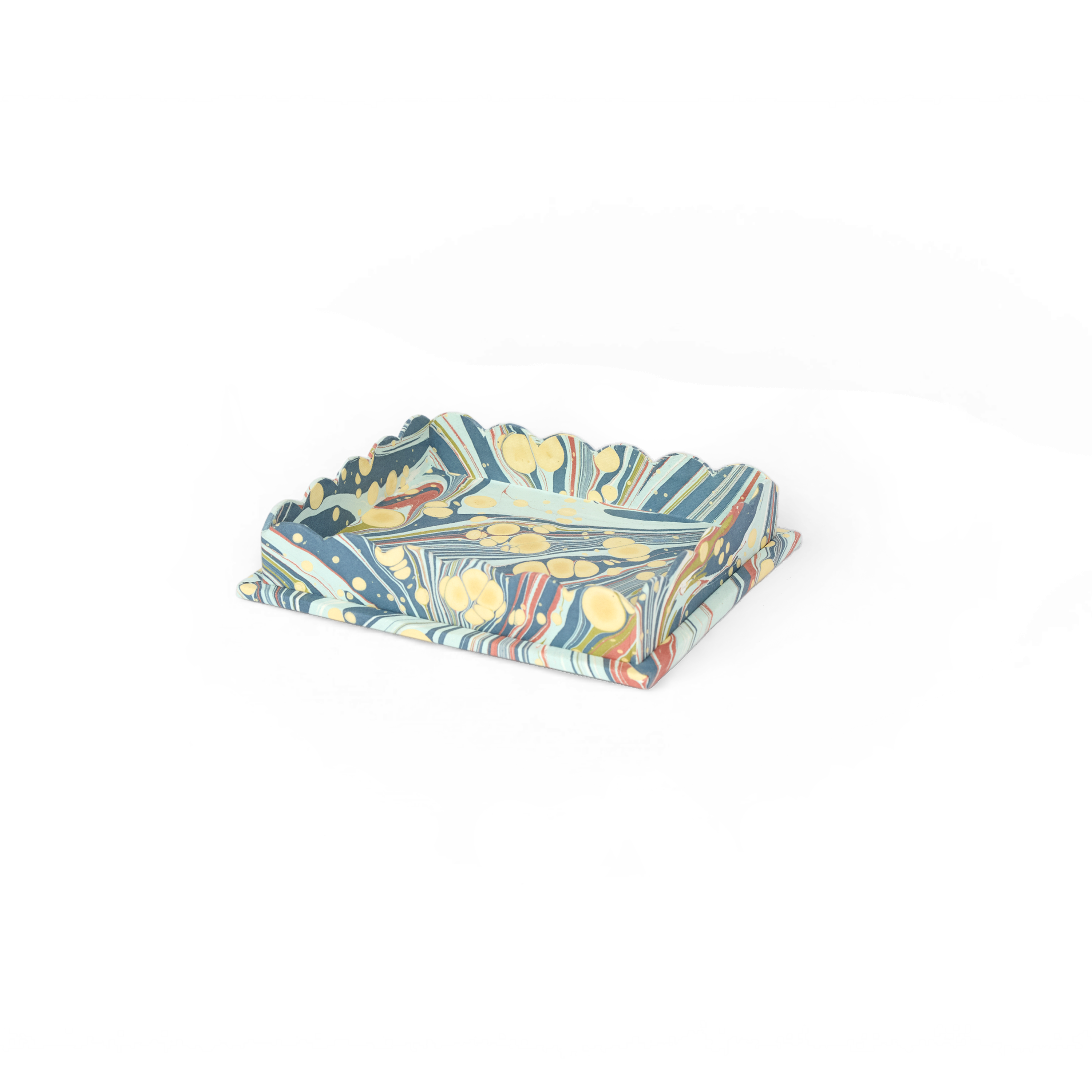 Ocean Swirl – Hand Marbled Scalloped Tray (Set of 2) 12" x 9.5" x 1.5"