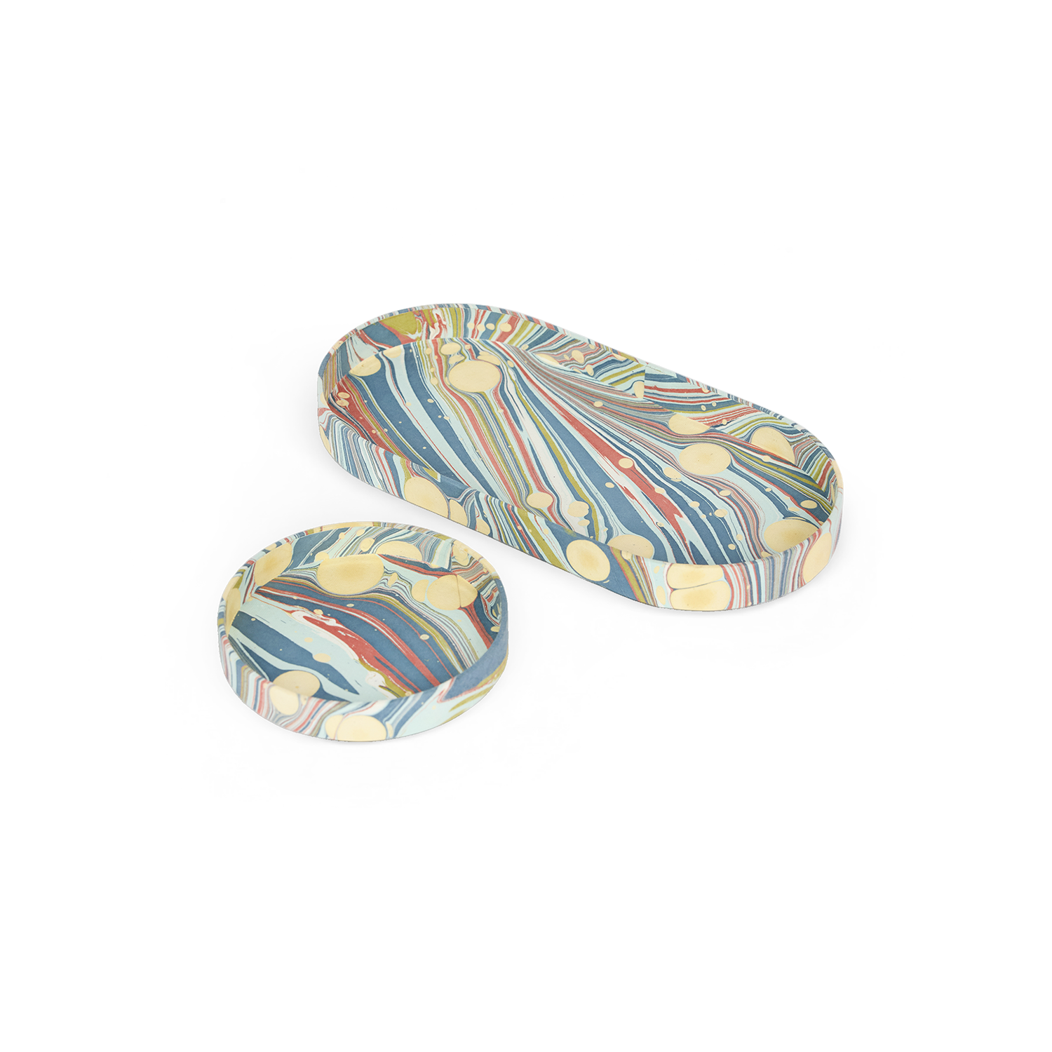 Ocean Swirl – Hand Marbled Tray Set (Set of 2) (Large: 4.5" x 9" x 1") (Small: 4" X 4" X 0.6")