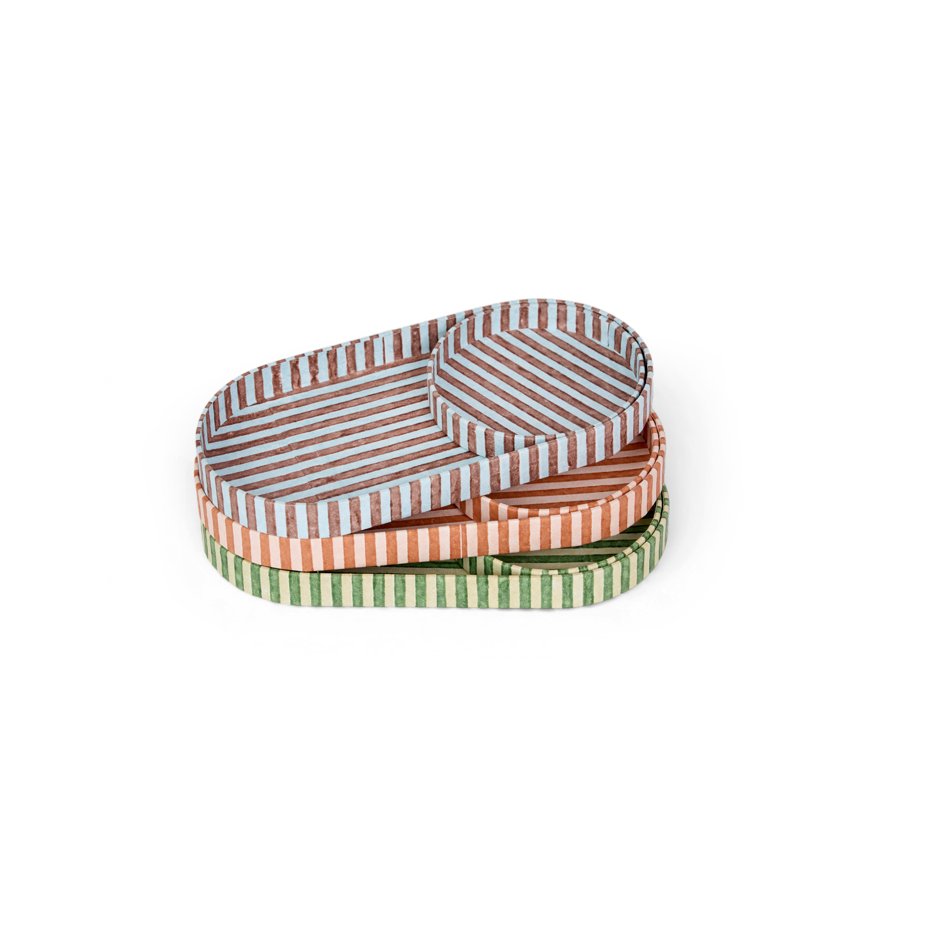 Terracotta Stripe – Hand Block Printed Tray Set (Set of 2) (Large: 4.5" x 9" x 1") (Small: 4" x 4" x 0.6")