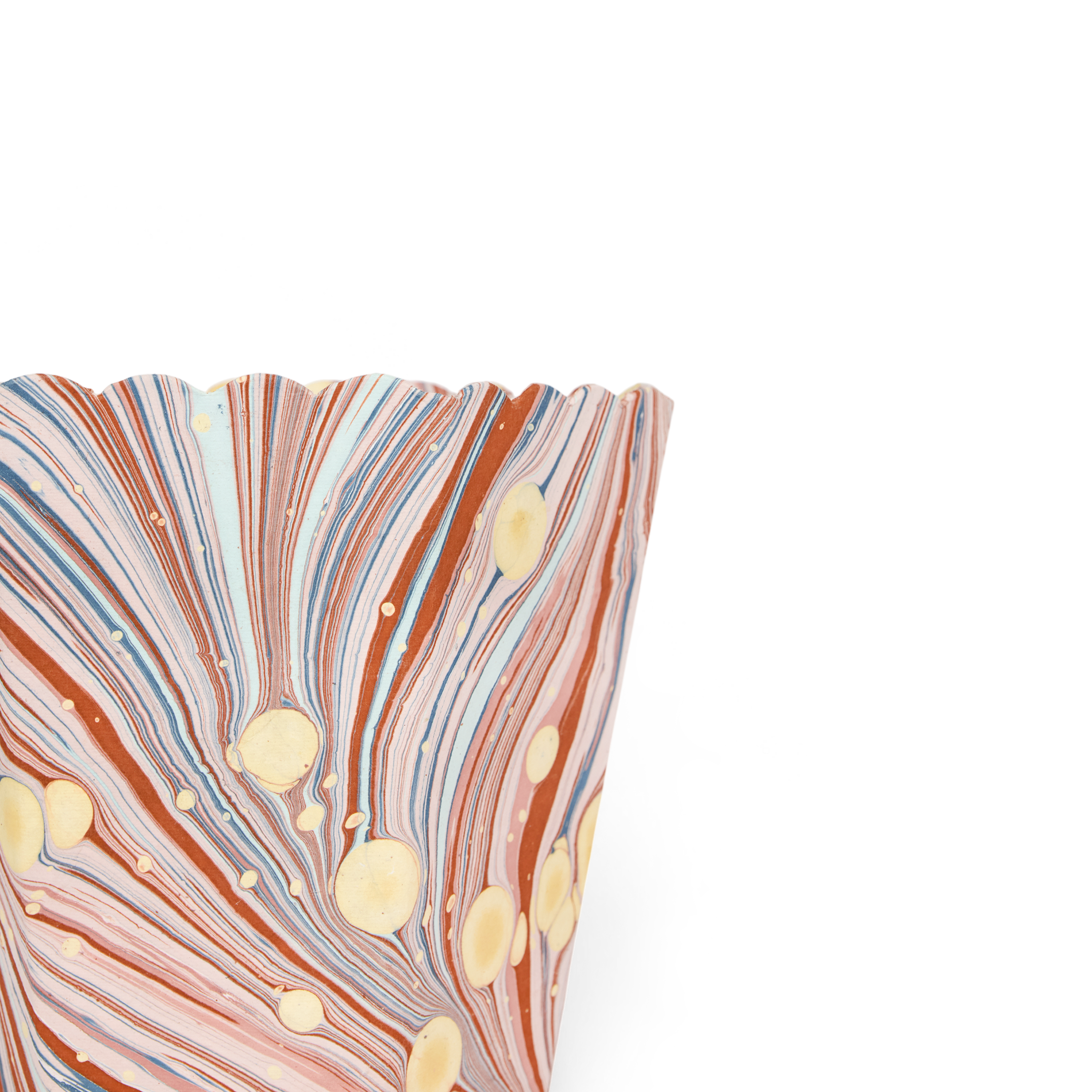 Sunset Swirl – Hand Marbled Scalloped Basket (8.5" W x 7.5" D x 8" H)