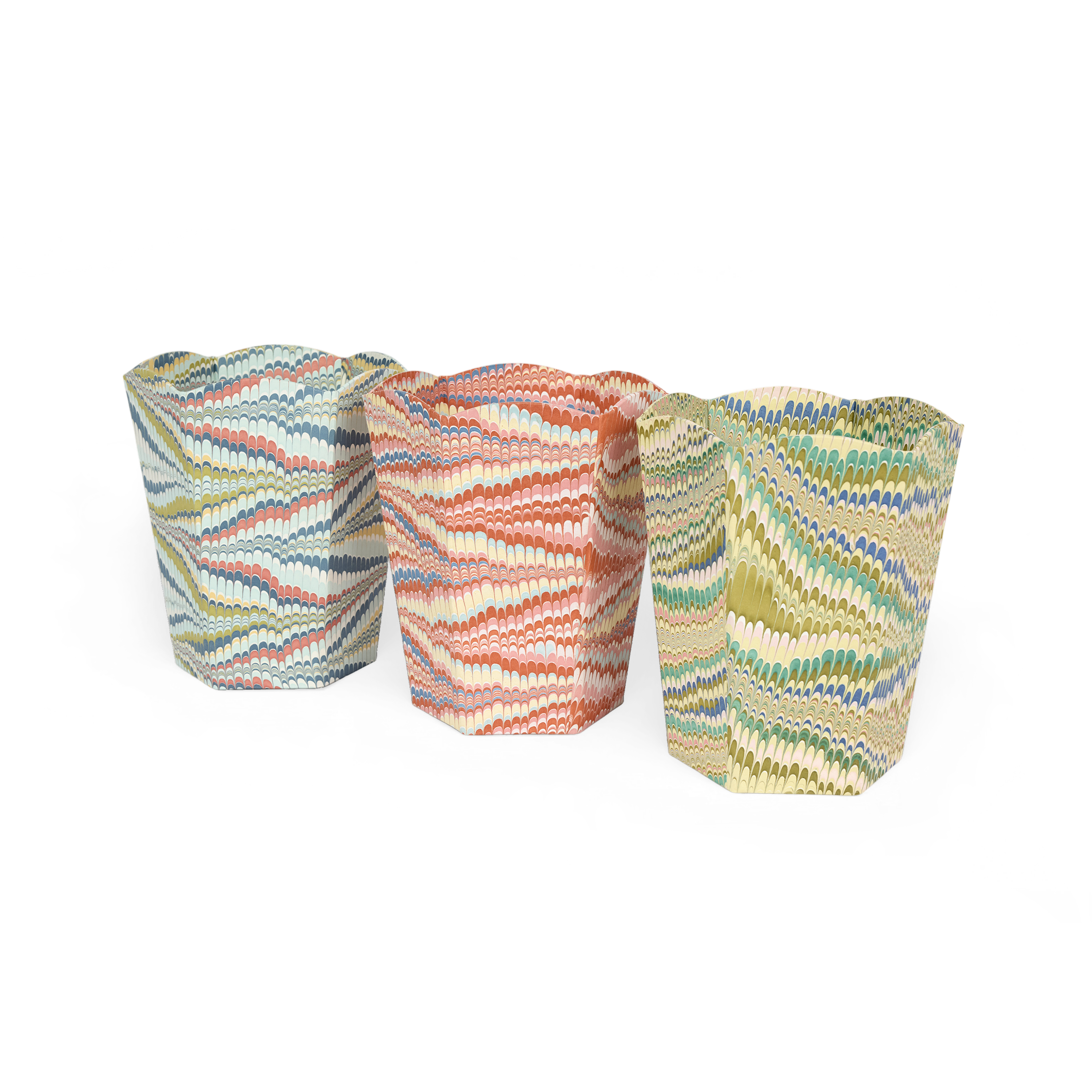 Ocean Wave – Hand Marbled Scalloped Basket (9.5" W x 9.5" D x 12" H.)