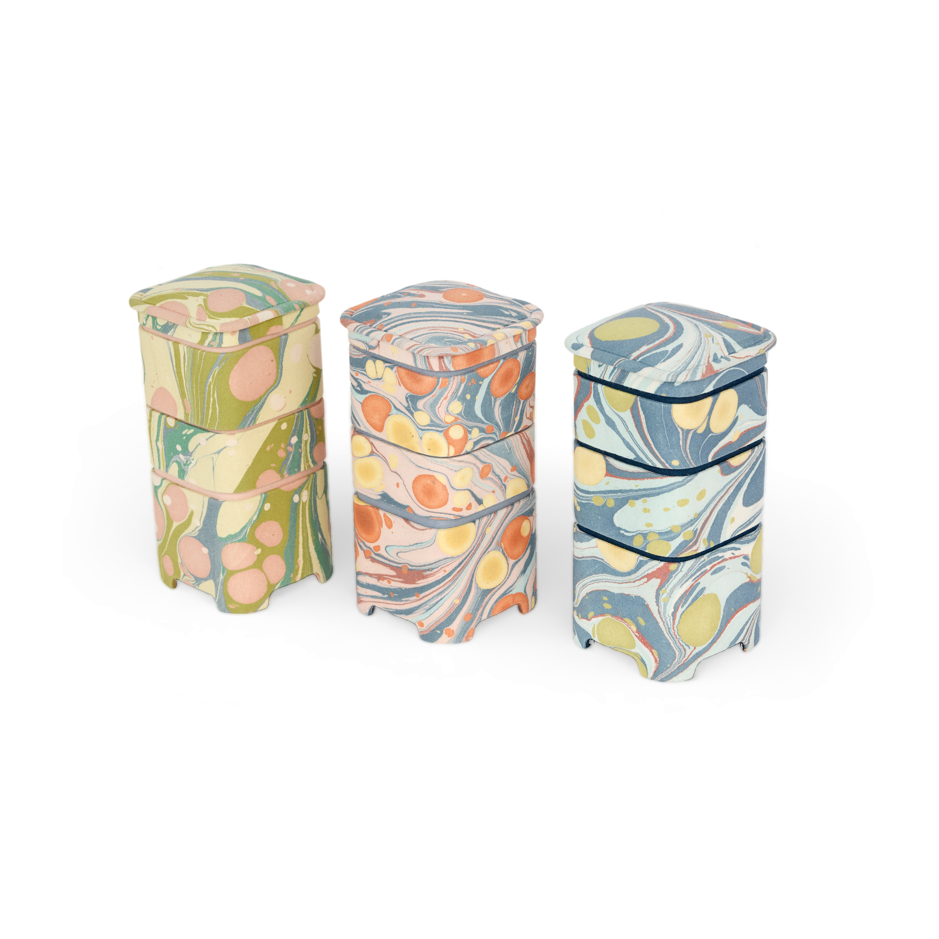 Meadow Stone – Hand Marbled Jewellery Organizer Set  (4" × 4" × 8" | Set of 3)