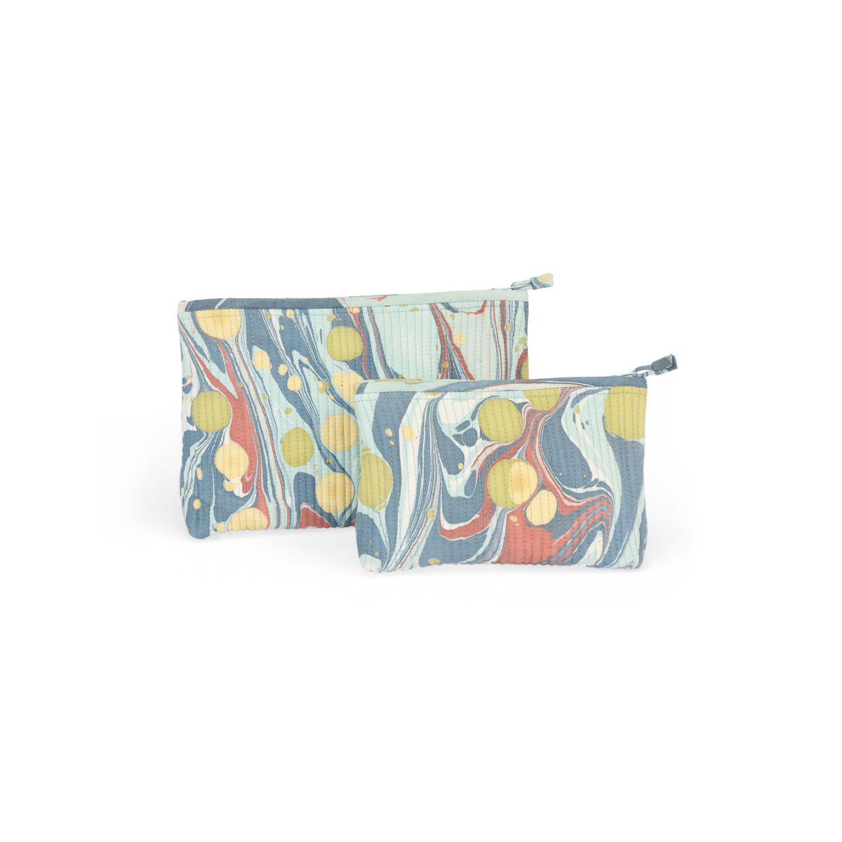 Ocean Stone – Hand Marbled Quilted Cotton Pouch  Large – 9.5" × 6.5" × 3"