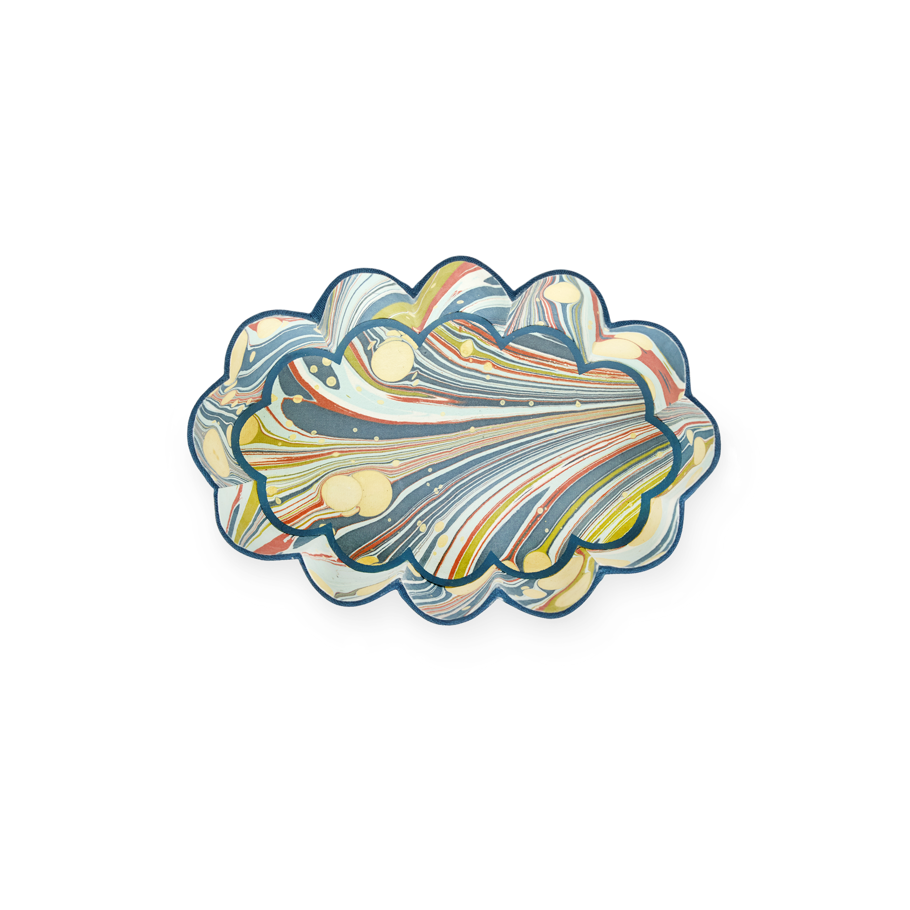 Ocean Swirl – Hand Marbled Scalloped Tray  (7.5" x 5.25" x 1.6")