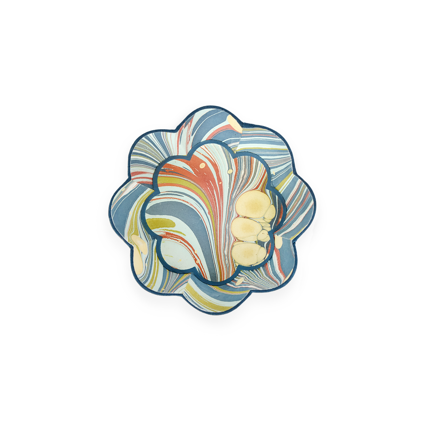 Ocean Swirl – Hand Marbled Scalloped Bowl Tray  (5.5" x 5.5" x 1.5")