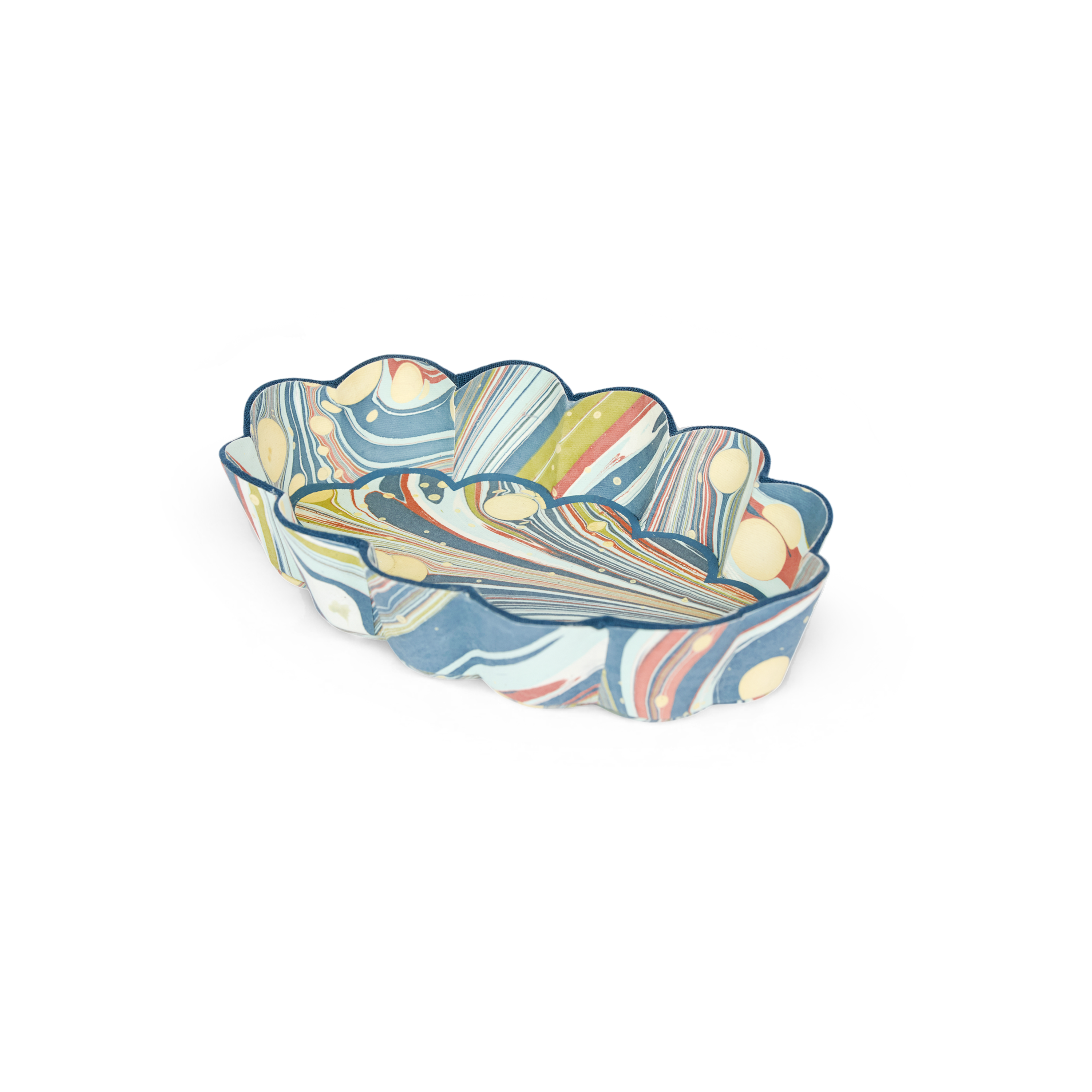 Ocean Swirl – Hand Marbled Scalloped Tray  (7.5" x 5.25" x 1.6")
