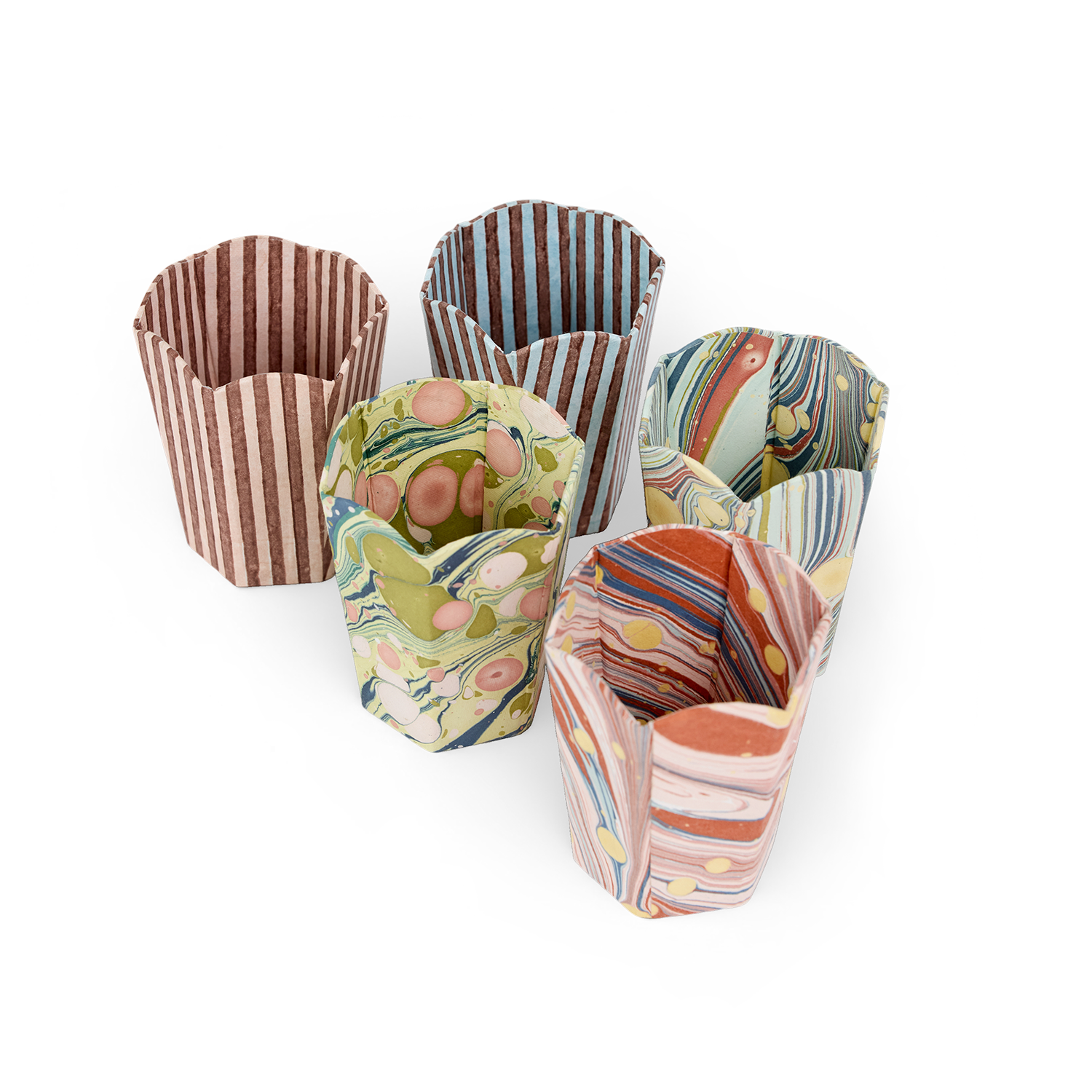 Ocean Drift – Hand Marbled Scalloped Pen Pot  (3.25" W x 3.25" D x 4.5" H )