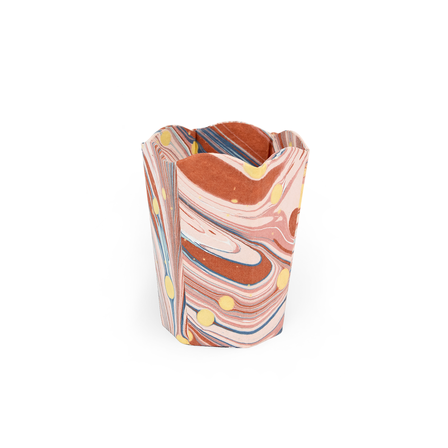 Sunset Swirl – Hand Marbled Scalloped Pen Pot  (3.25" W x 3.25" D x 4.5" H )