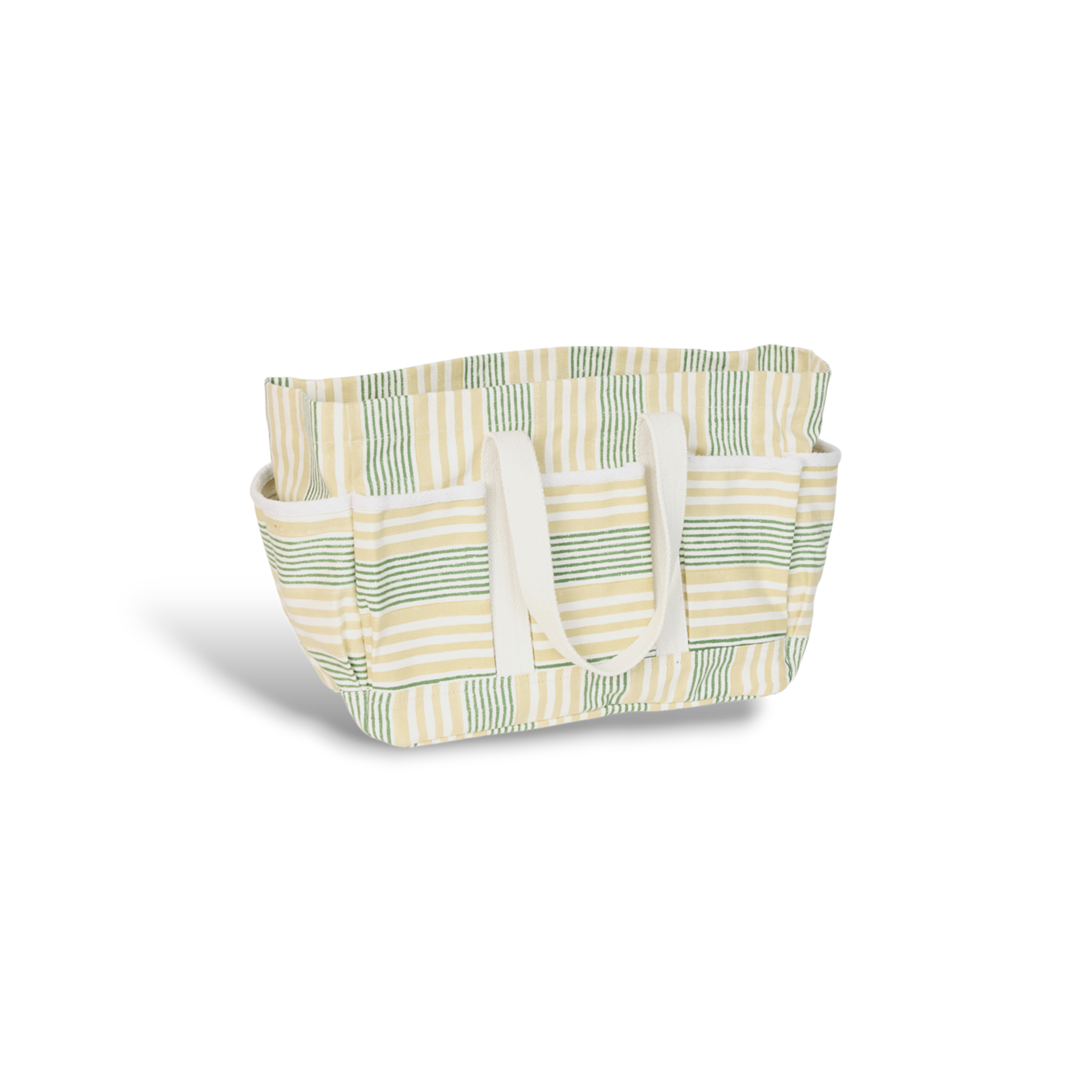 Meadow Stripe – Hand Block Printed Utility Tote in Green Butter (12” H x 16” W x 6” D | 100% Cotton Canvas)