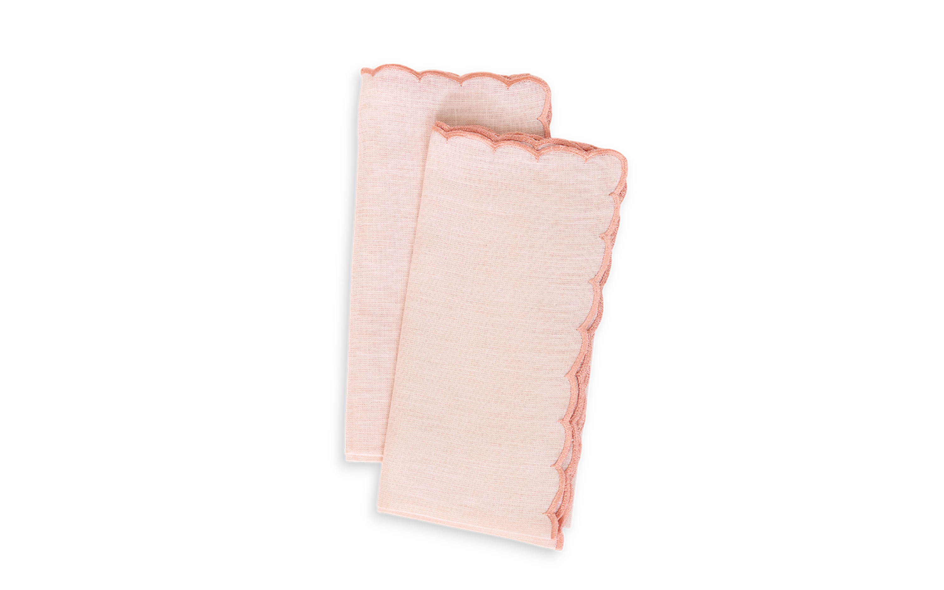 Blush Edge – Dyed Linen Napkin with Scalloped Embroidery (Set of 2) (18" x 18")