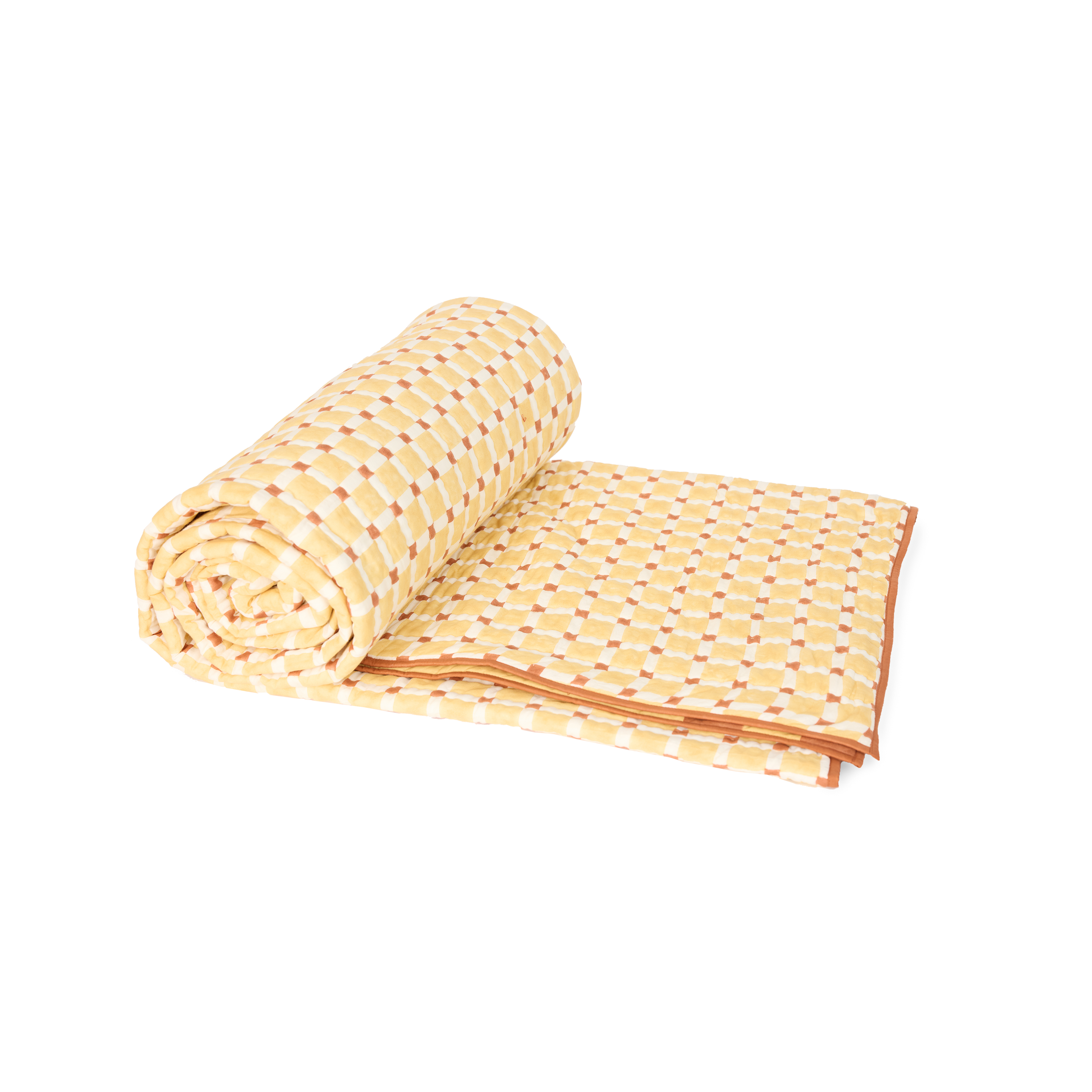 Butter Grid – Hand Block Printed Cotton Quilt (90" x 108")