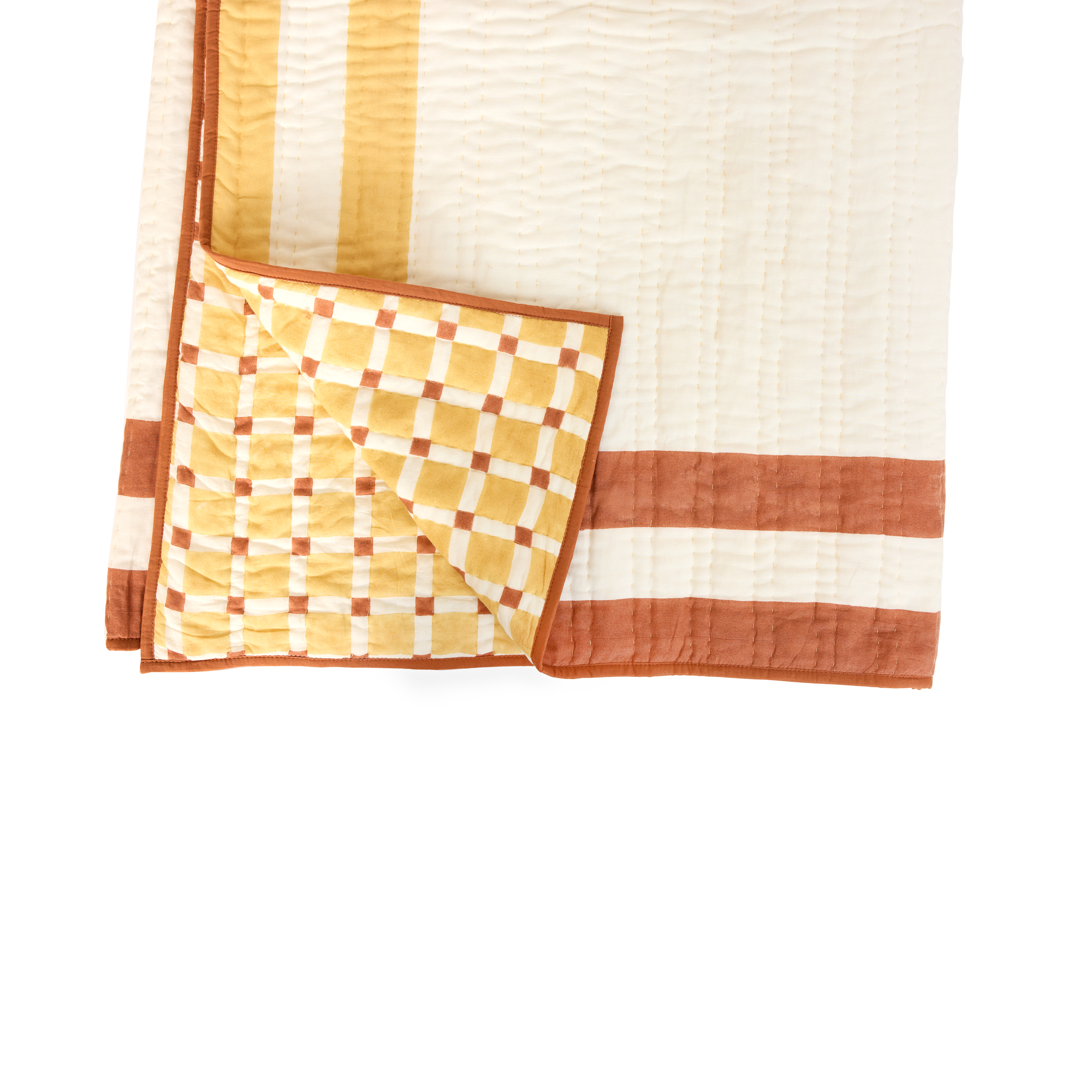 Butter Grid – Hand Block Printed Cotton Quilt (90" x 108")
