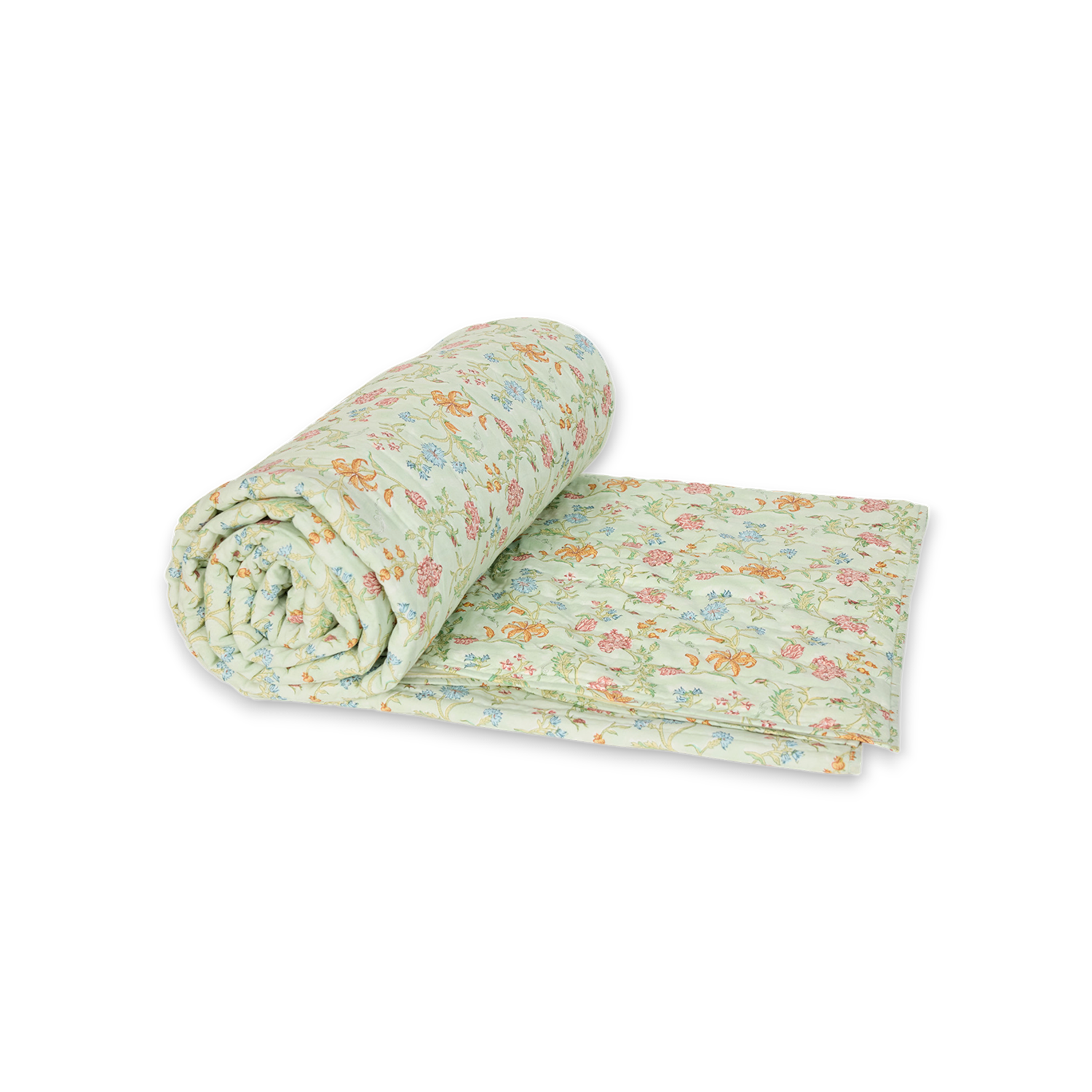 Spring Meadow – Hand Block Printed Cotton Quilt (90" x 108")