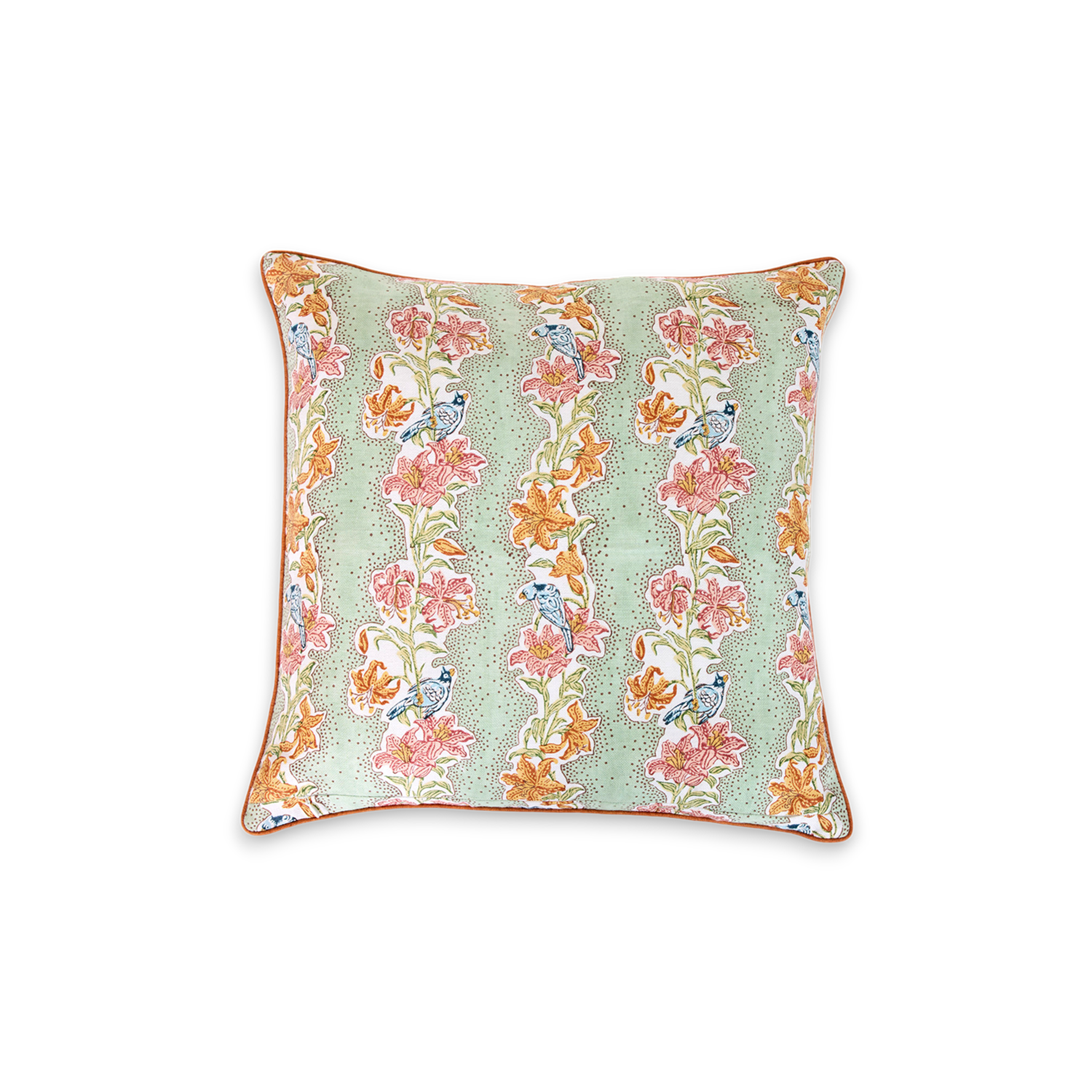 Parrot Garden – Hand Block Printed Linen Pillow Cover (20" x 20")