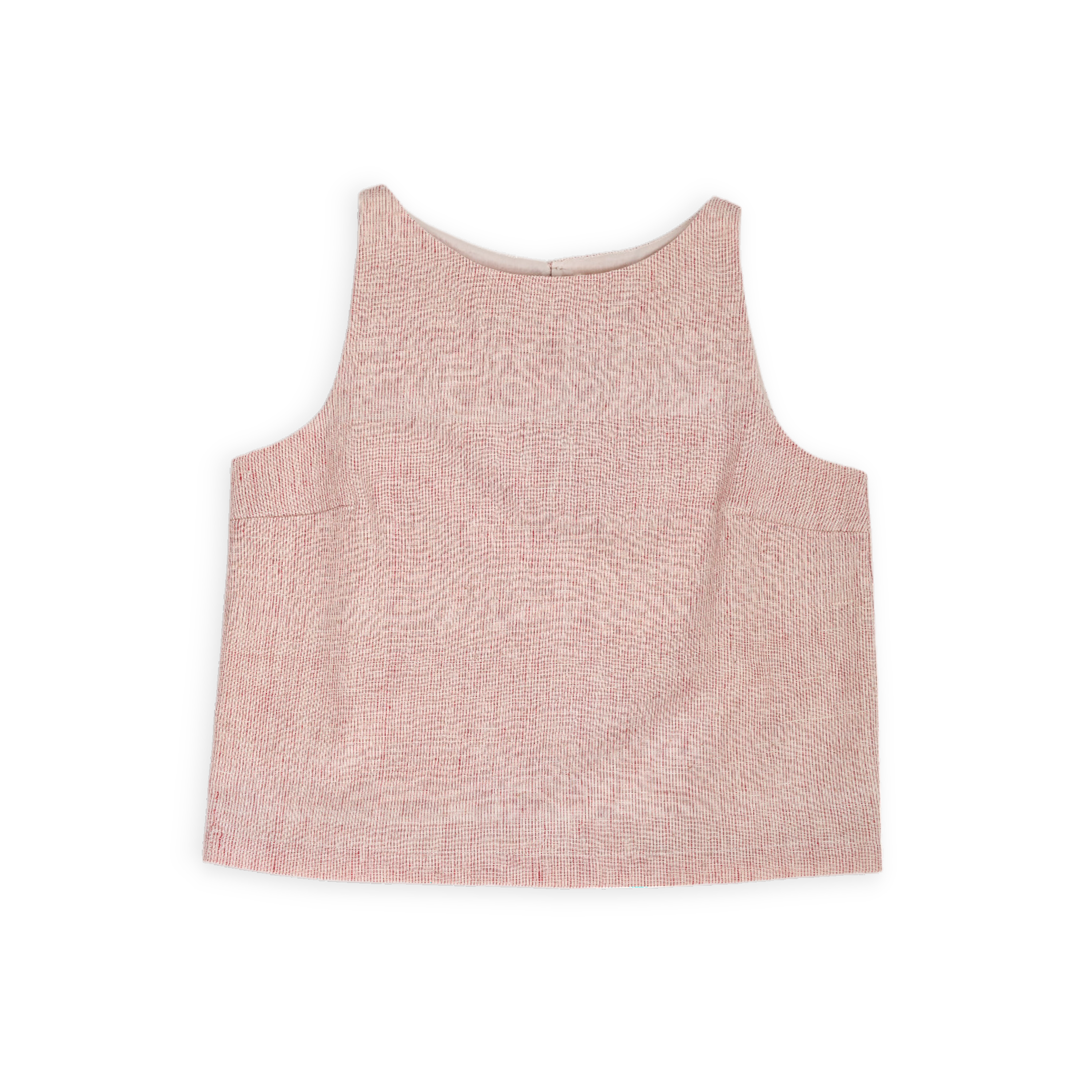 Inaya Top – Handwoven Cotton Cropped Tank in Coral Pinstripes (Sleeveless | Back Closure | Sizes S–L)