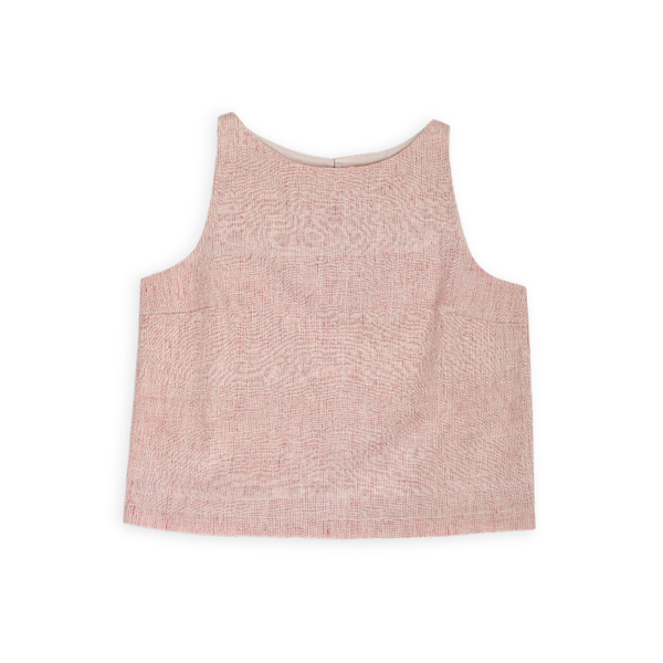 Inaya Top – Handwoven Cotton Cropped Tank in Coral Pinstripes (Sleeveless | Back Closure | Sizes S–L)