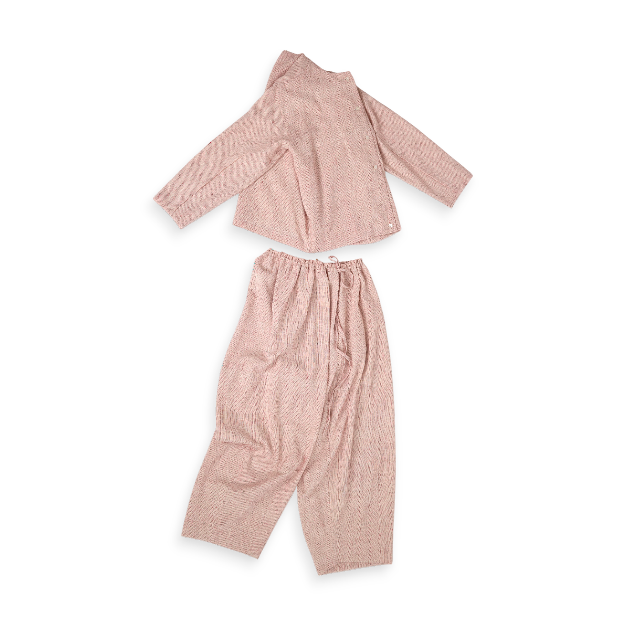 Inaya Trousers – Handwoven Cotton Pants in Coral Pinstripes (Relaxed Fit | One Size)