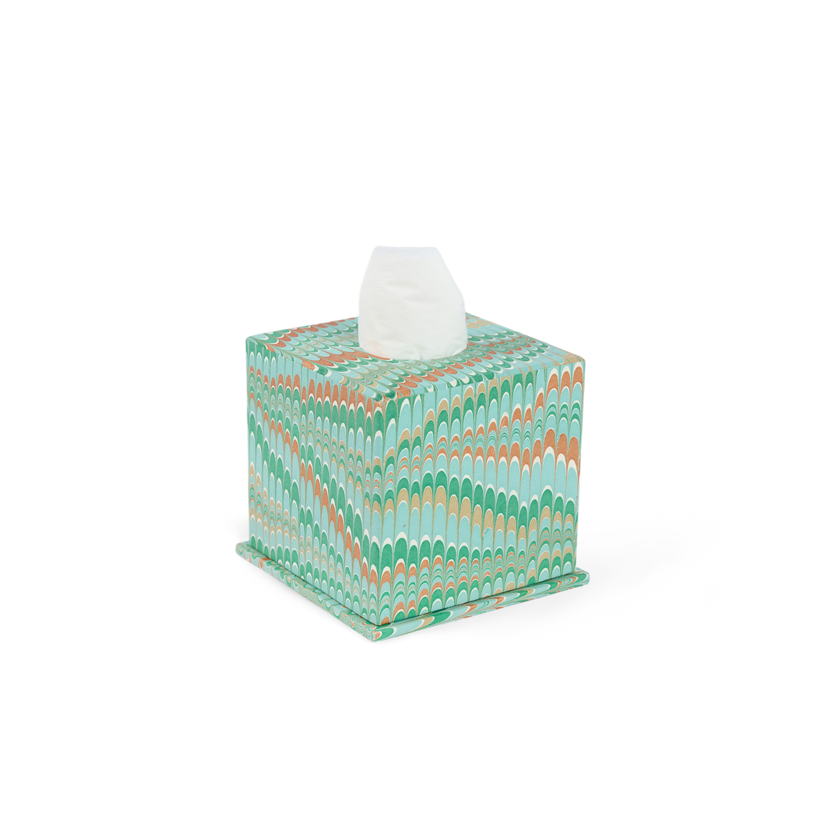 Celadon Green Mountain – Hand Marbled Tissue Box (5.25” H × 5” W × 5” D | 100% Recycled Cotton Paper)