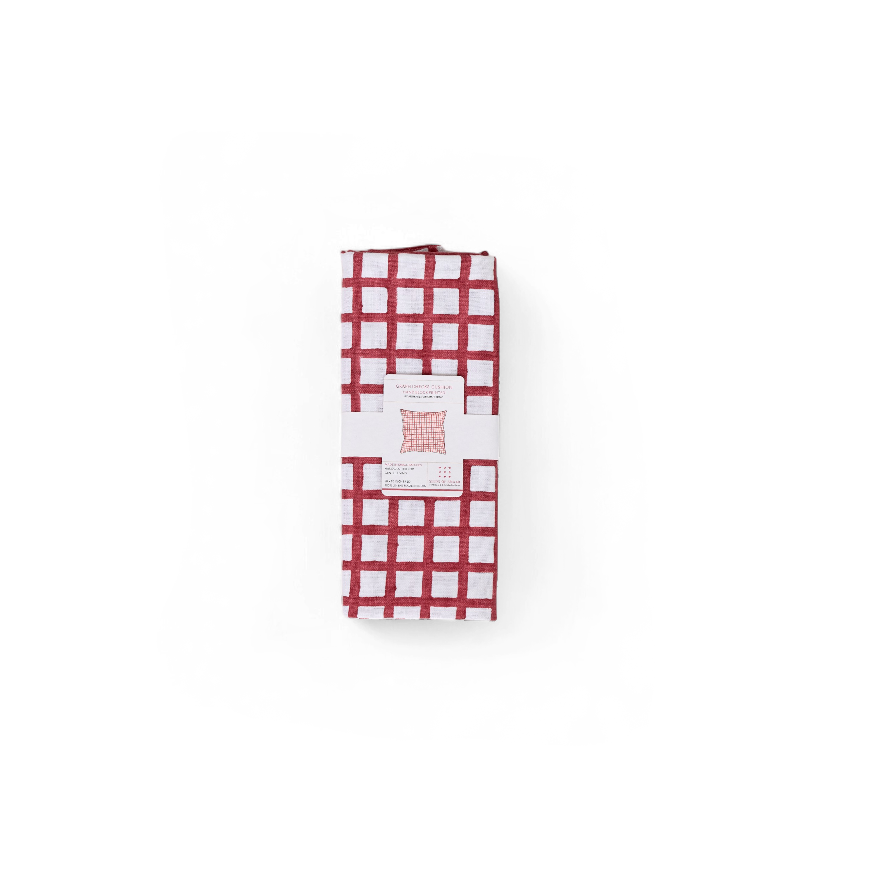 Scarlet Gridline – Hand Block Printed Linen Pillow Cover (20" x 20")