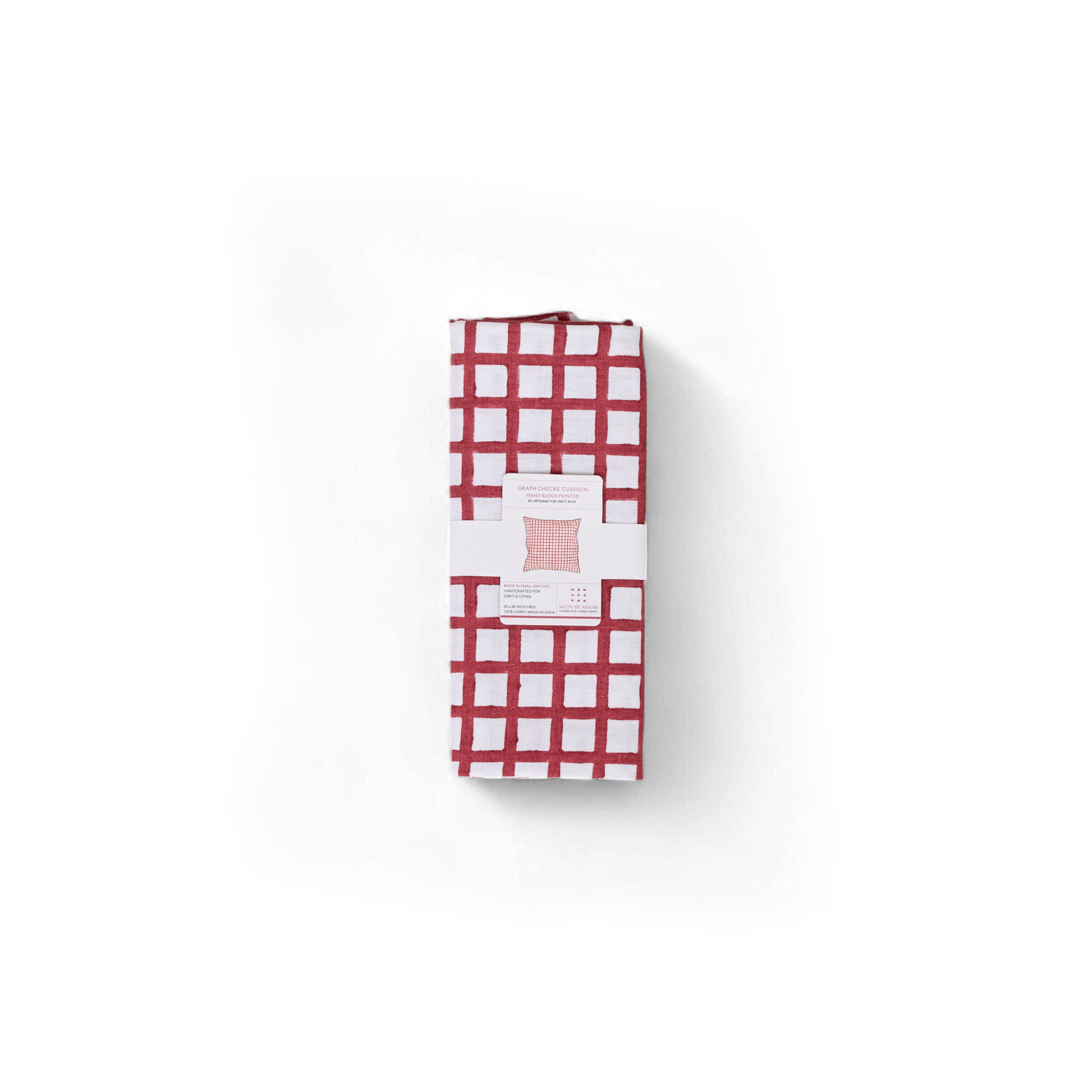 Scarlet Gridline – Hand Block Printed Linen Pillow Cover (20" x 20")