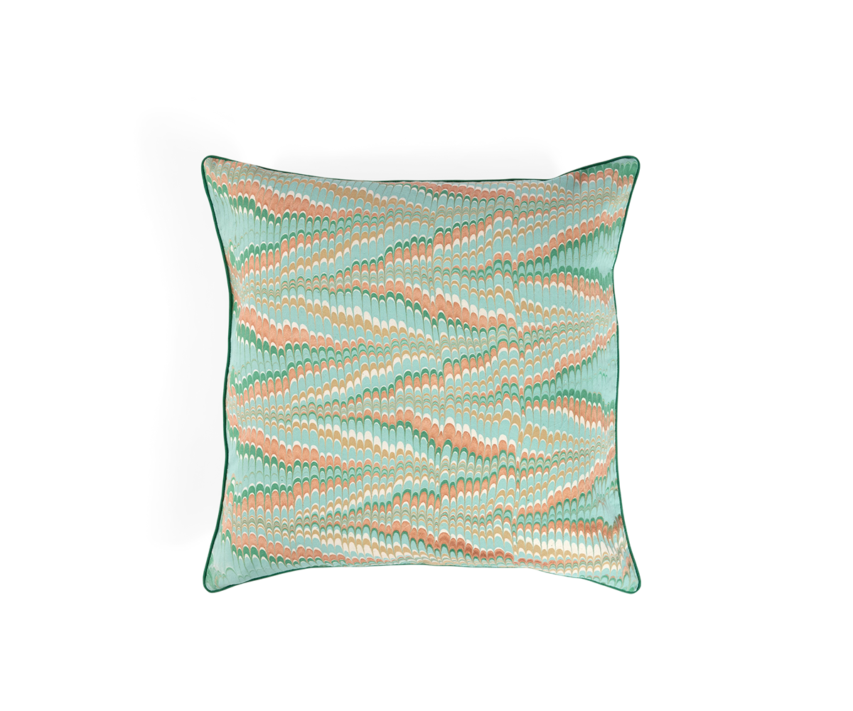 Celadon Green Mountain – Hand Marbled Cotton Cushion Cover (18" x 18")