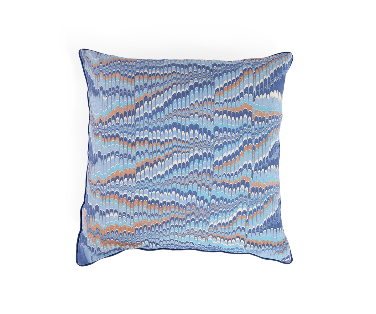 Harbor Blue Mountain – Hand Marbled Cotton Cushion Cover (18" x 18")