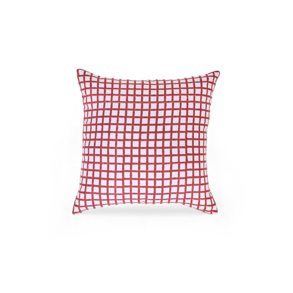 Scarlet Gridline – Hand Block Printed Linen Pillow Cover (20