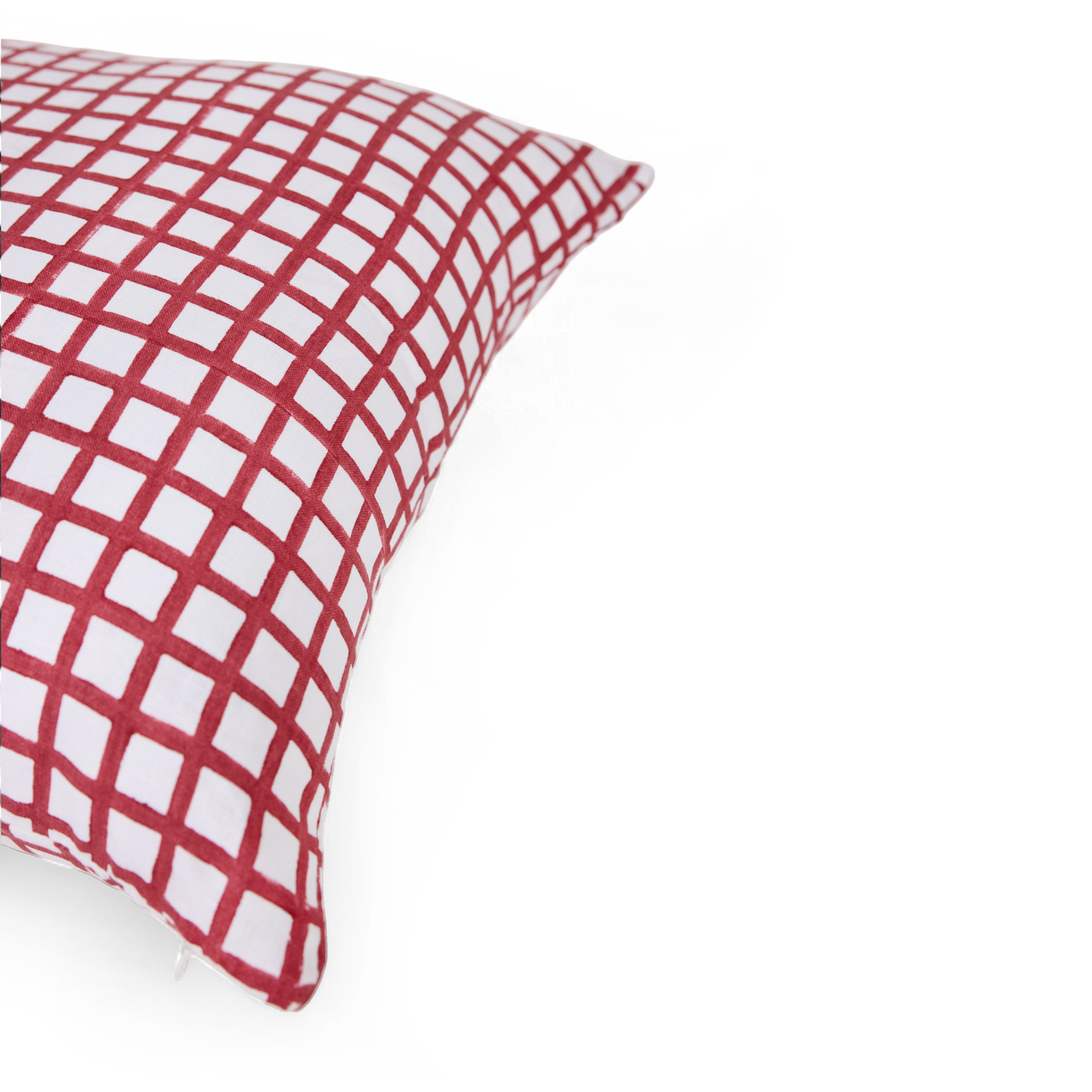 Scarlet Gridline – Hand Block Printed Linen Pillow Cover (20" x 20")