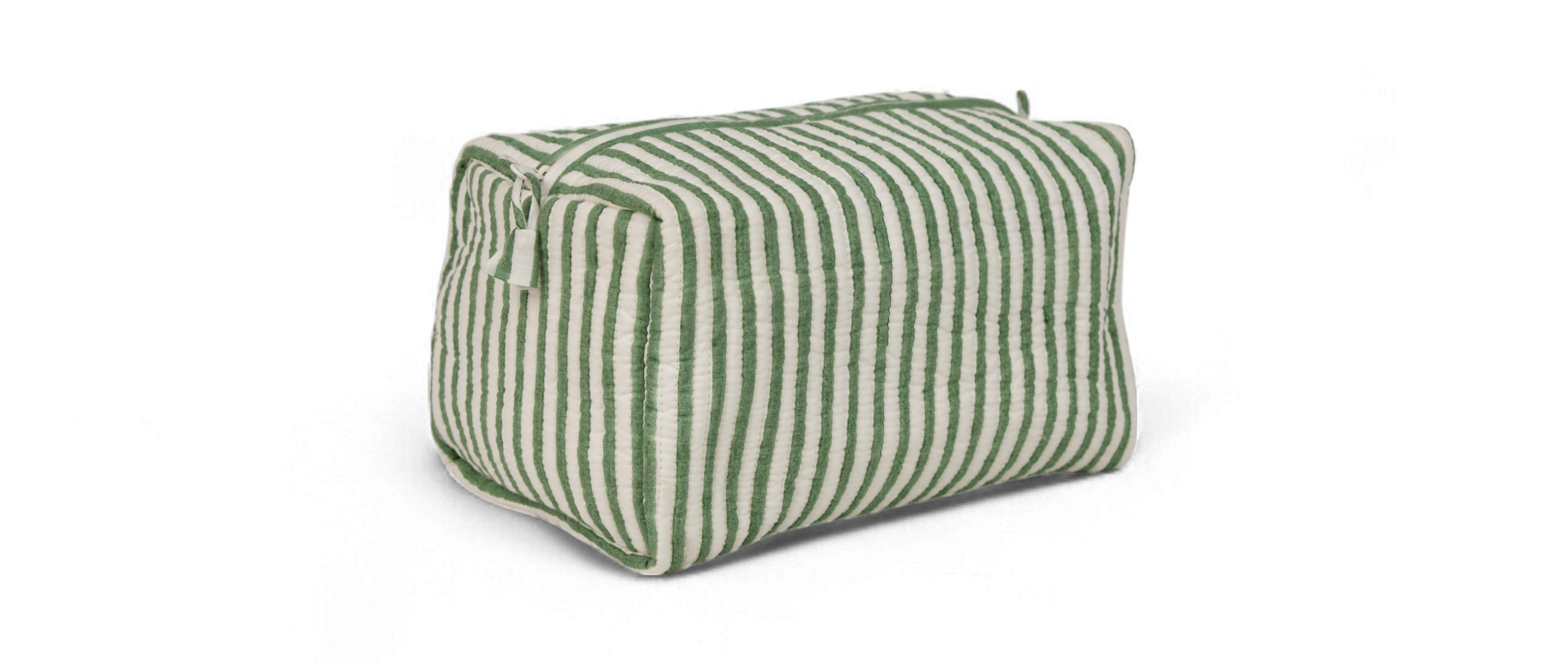 Sage Stripe – Quilted Beauty Bag (9.5" L x 5" H x 4" W)