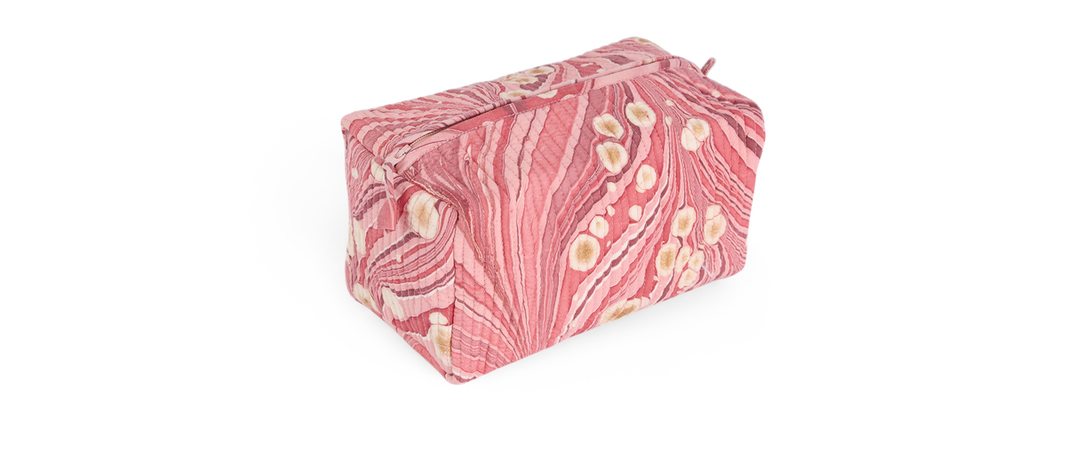 Garnet Red Fire Whirl – Hand Marbled Quilted Beauty Bag (Large – 9.5" x 5" x 4")