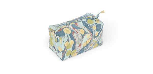 Ocean Stone – Hand Marbled Quilted Beauty Bag  (Medium – 8.5