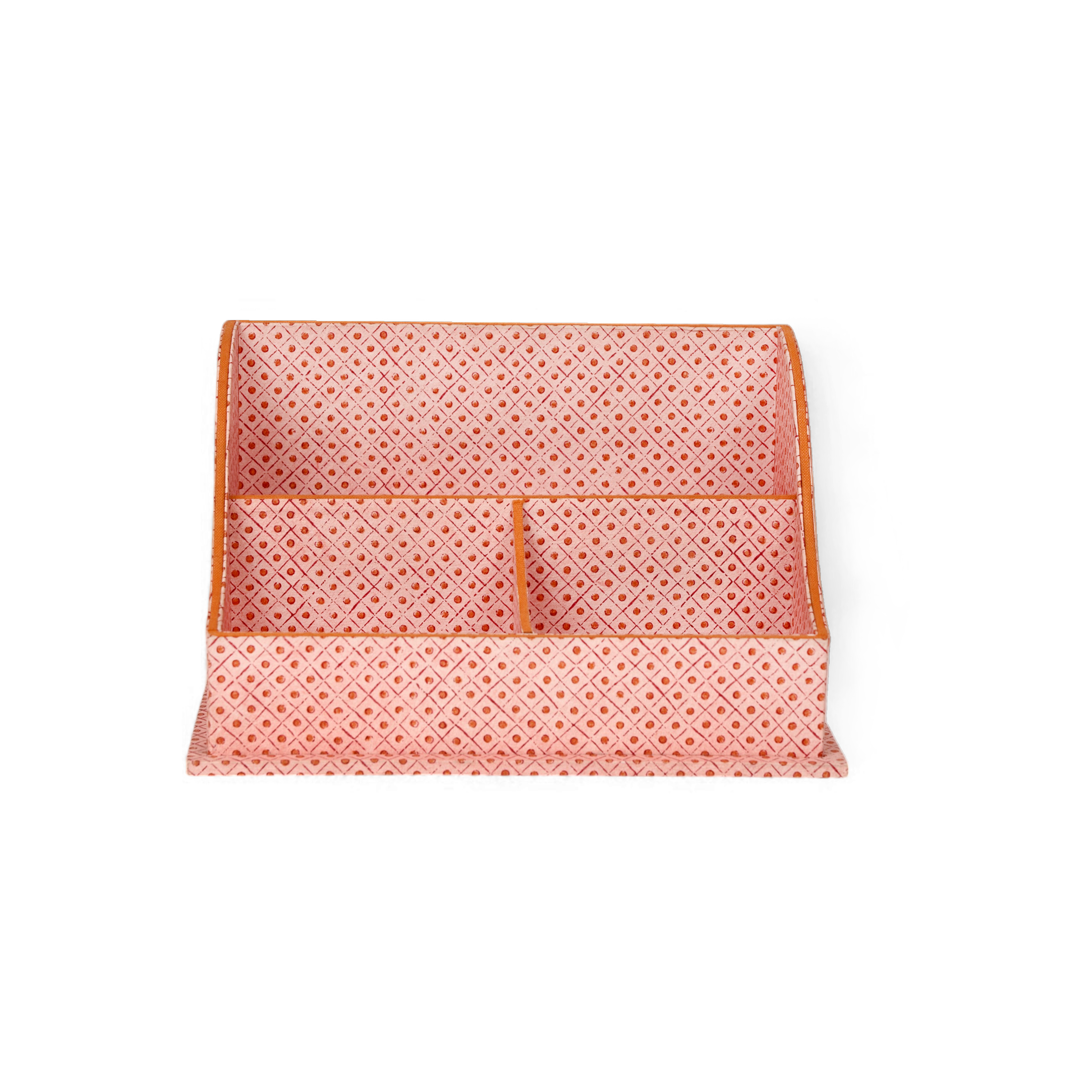 Amber Grid – Hand Block Printed Letter Sorter (10" x 6" x 6")