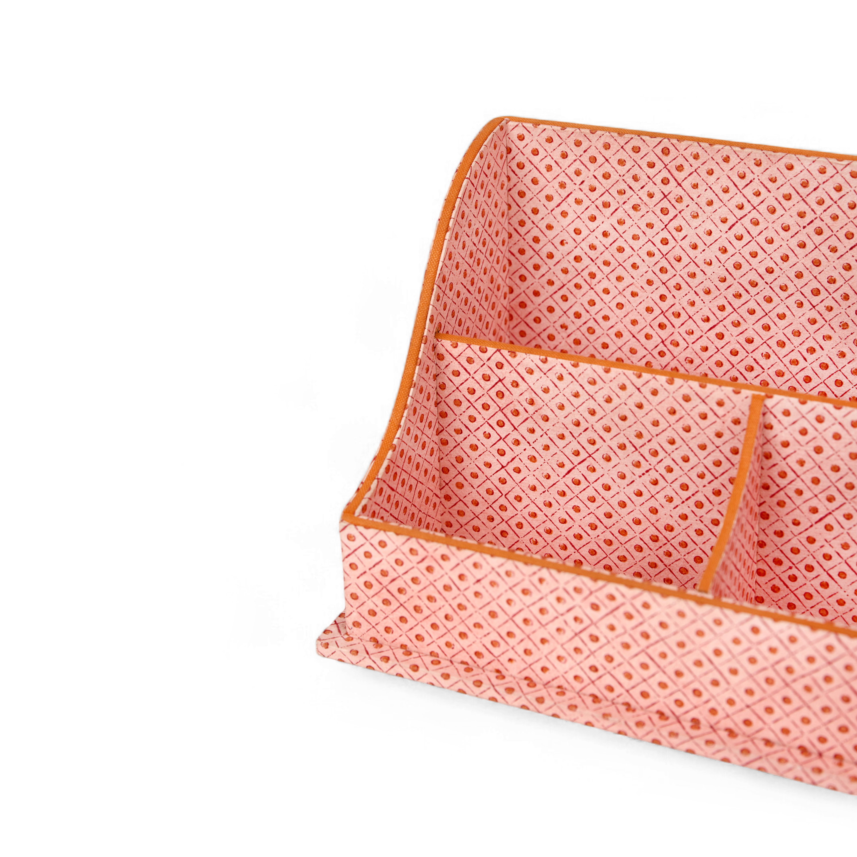 Amber Grid – Hand Block Printed Letter Sorter (10" x 6" x 6")