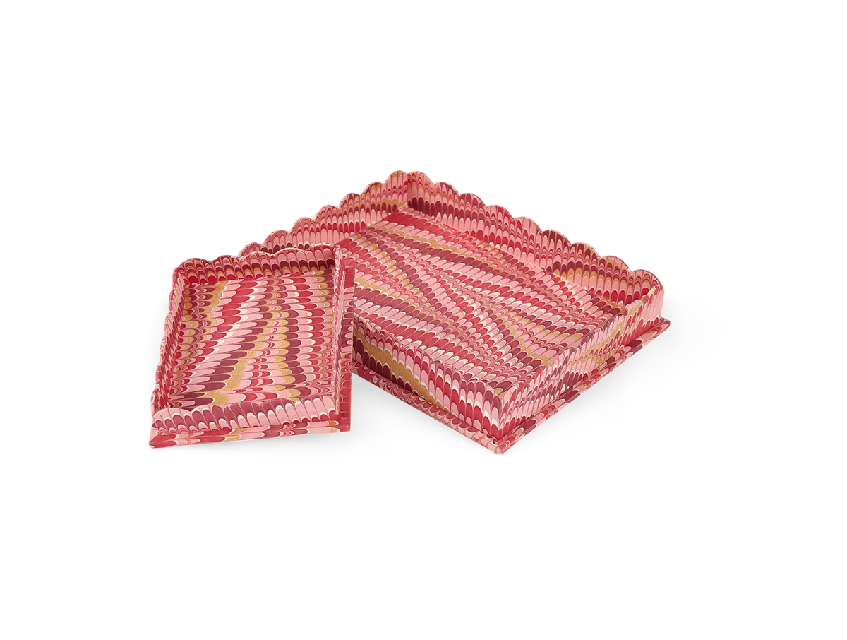 Garnet Red Mountain – Hand Marbled Tray Set (Set of 2) (Large: 12" x 9.5" x 1.5") ( Small: 5.5" X 6.75" X 1.5")